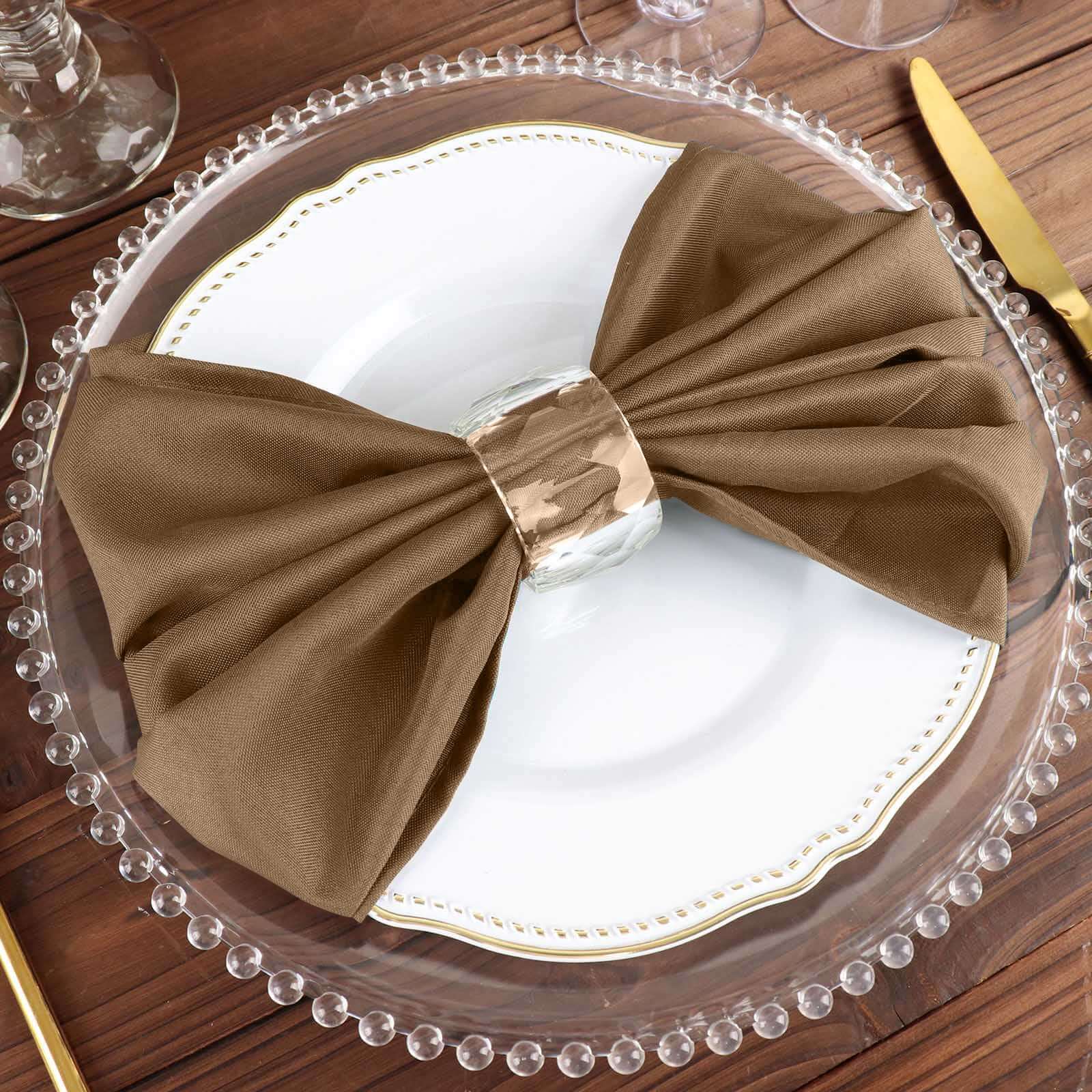 5 Pack Polyester 20"x20" Napkins Taupe - Wrinkle Resistant & Easy Care Cloth Napkins