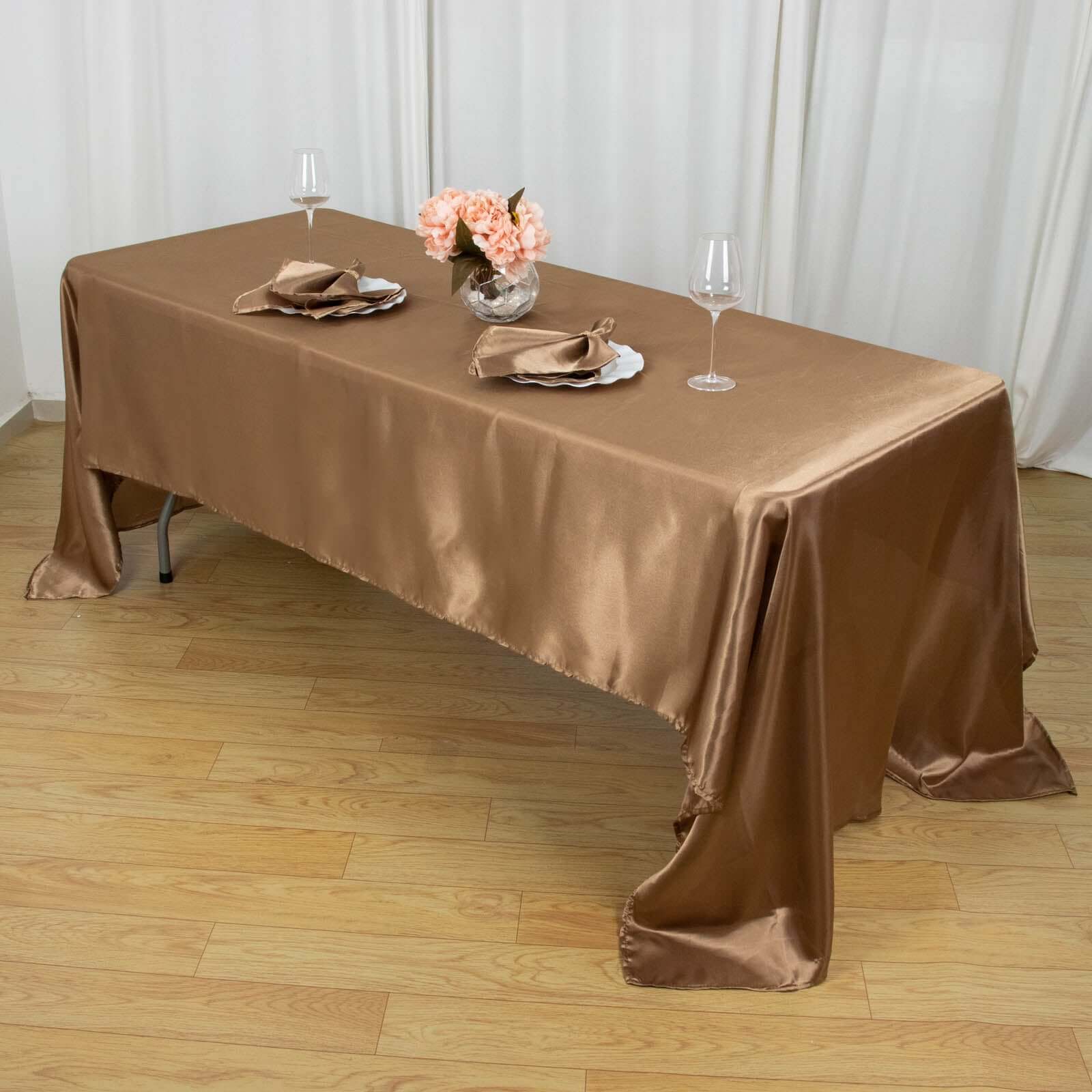 Satin Rectangular 60"x126" Tablecloth Taupe - Smooth and Lustrous Table Cover