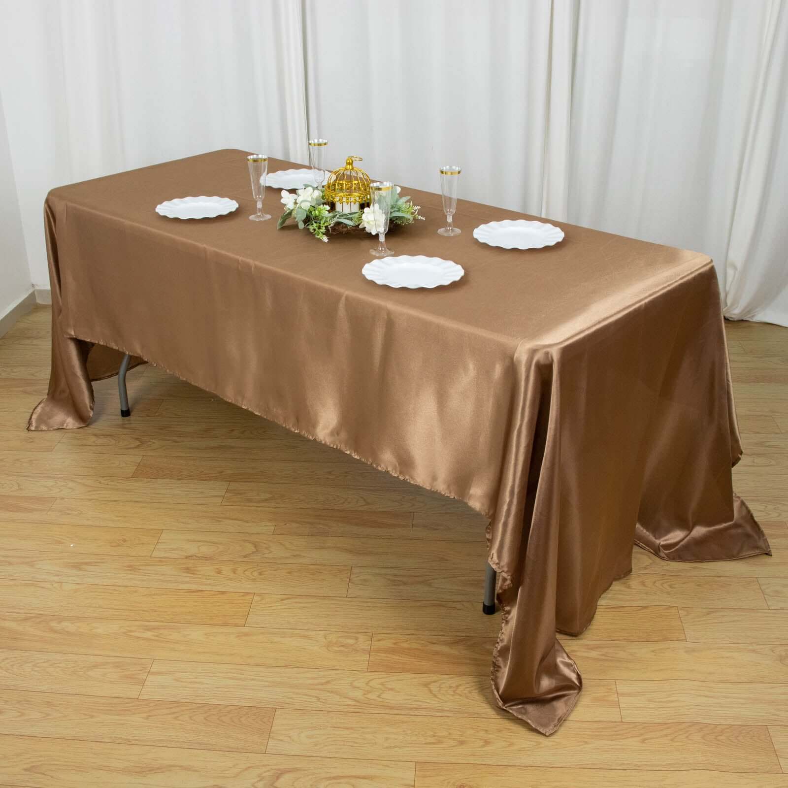 Satin Rectangular 60"x126" Tablecloth Taupe - Smooth and Lustrous Table Cover