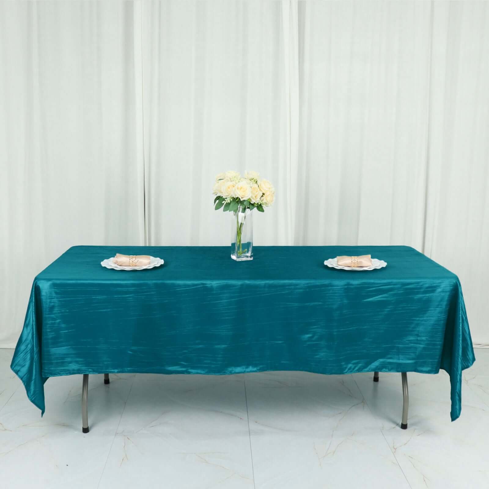 Taffeta 60"x102" Rectangle Tablecloth Teal - Accordion Crinkle Table Cover