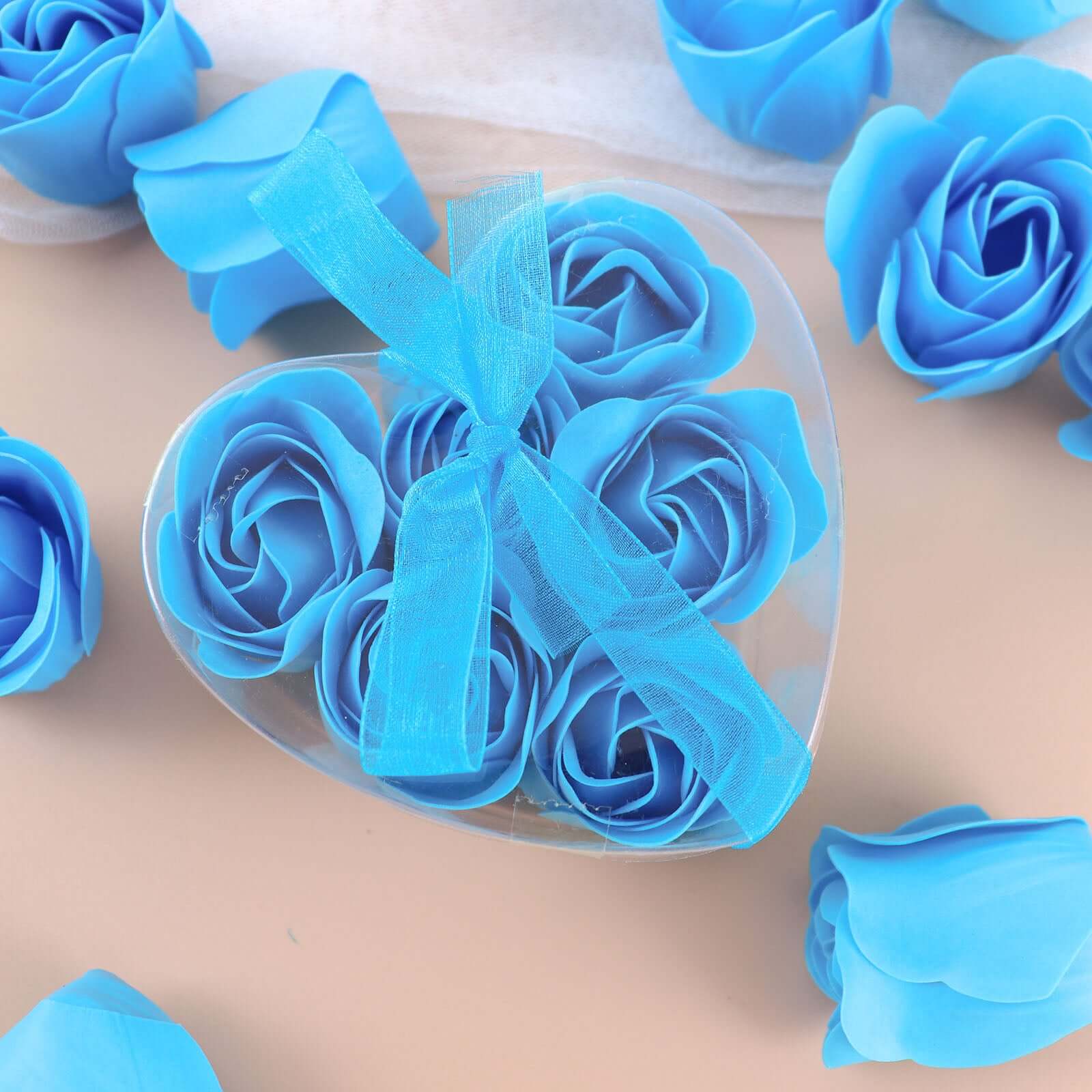 6 Pcs Turquoise Scented Rose Soap Heart Shaped Party Favors With Gift Box And Ribbon