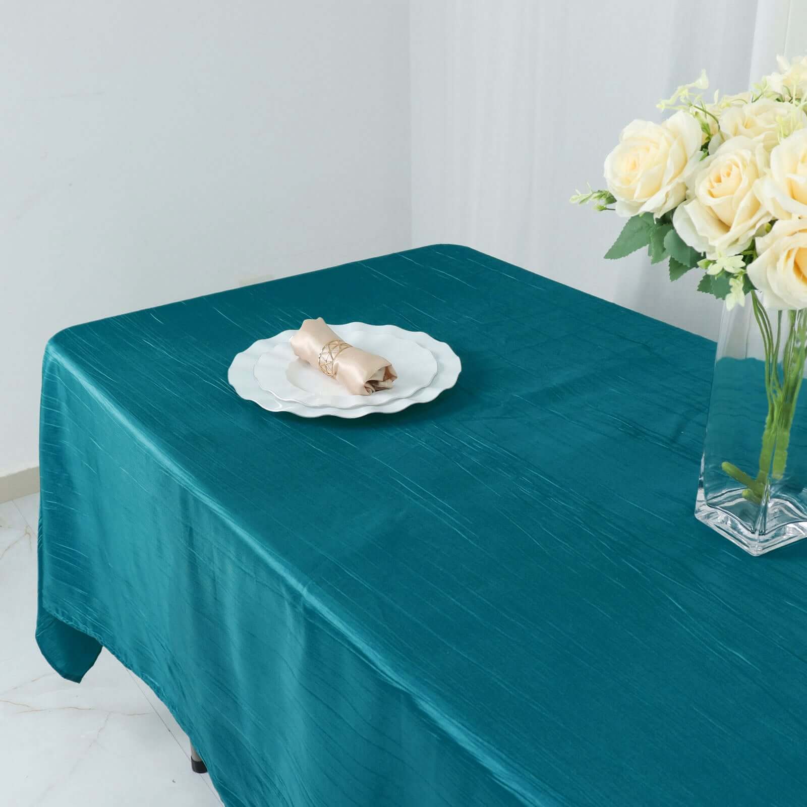 Taffeta 60"x102" Rectangle Tablecloth Teal - Accordion Crinkle Table Cover