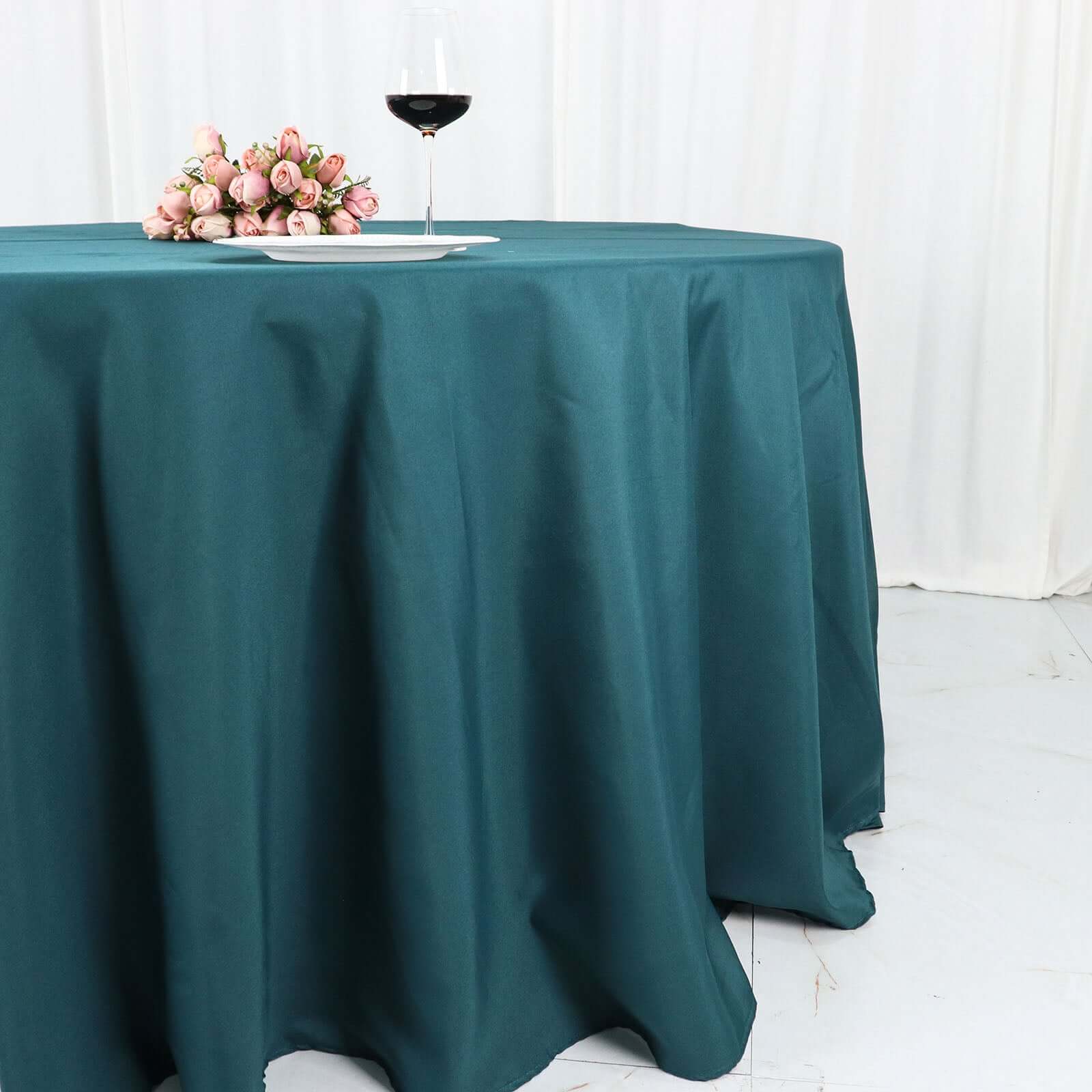 Polyester 120" Round Tablecloth Peacock Teal - Seamless Wrinkle-Resistant Table Cover