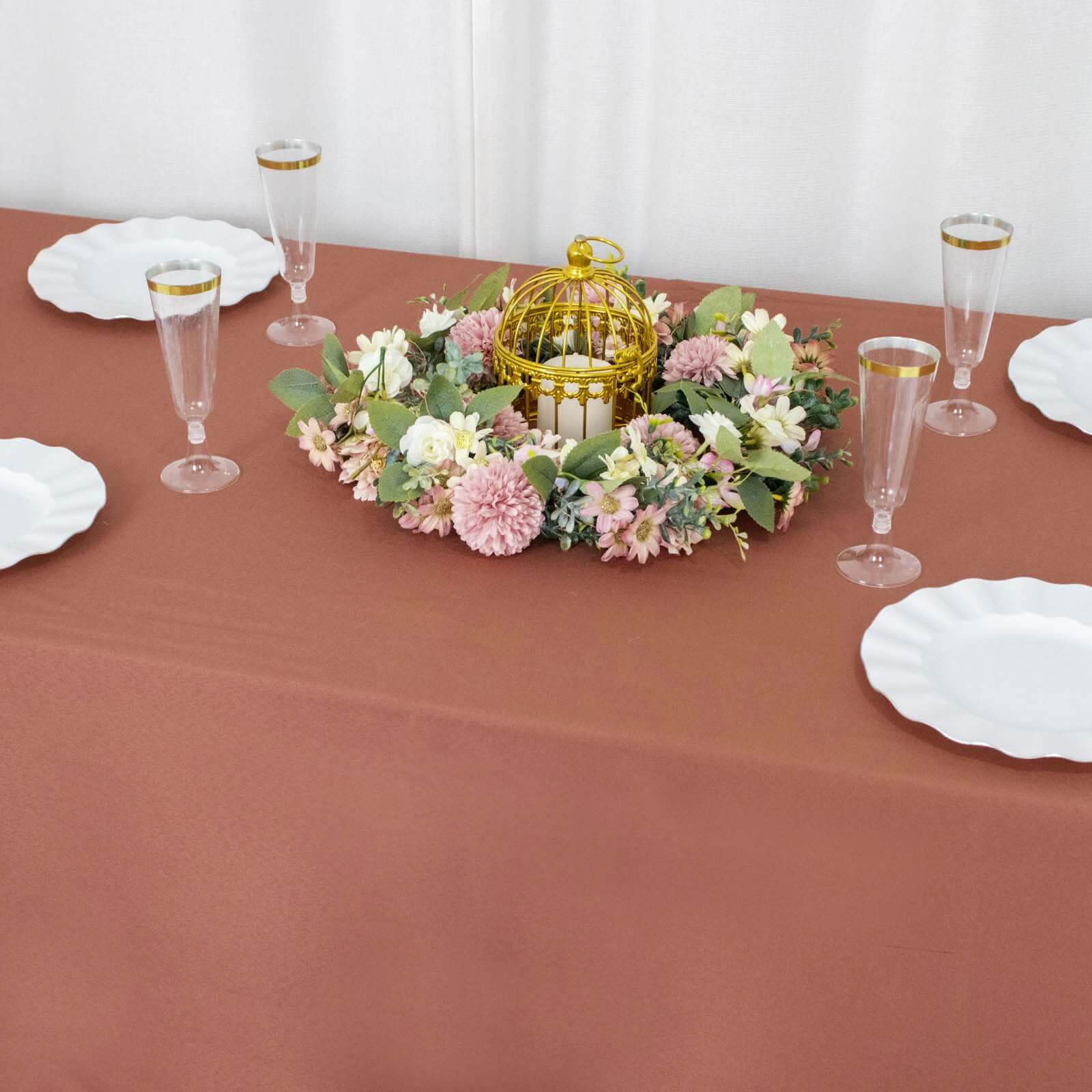 Premium Polyester 60"x102" Rectangle Tablecloth Terracotta (Rust) - Durable 220GSM Wrinkle-Resistant Table Cover