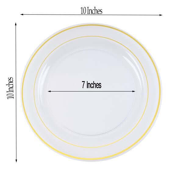 10-Pack Plastic Dinner Plates Clear with Très Chic Gold Rim - Perfect Disposable Party Plates 10"