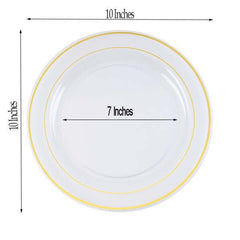 10-Pack Plastic Dinner Plates Clear with Très Chic Gold Rim - Perfect Disposable Party Plates 10"