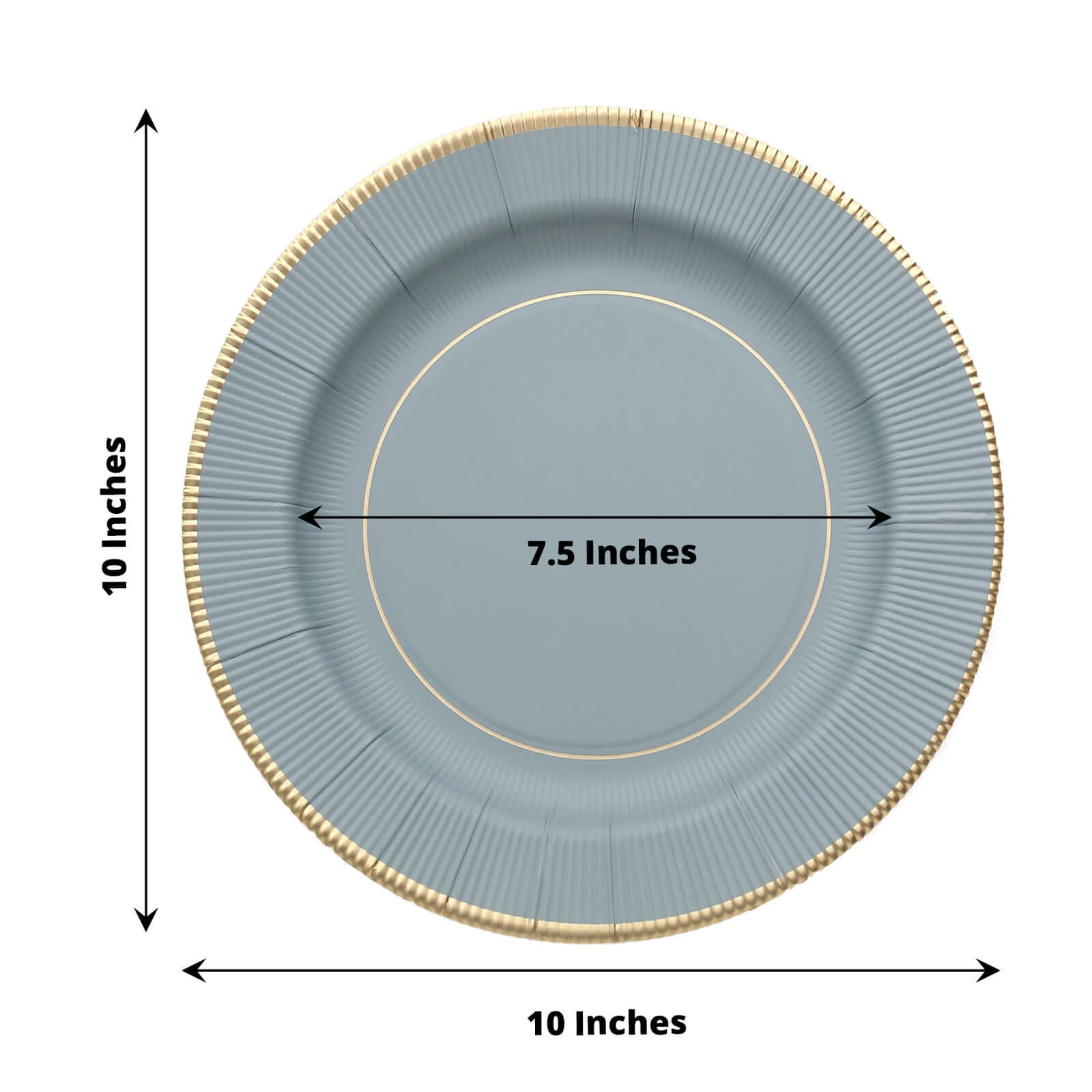 25-Pack Paper 10" Round Dinner Plates in Dusty Blue Sunray Design with Gold Rim - Disposable Heavy Duty 350GSM Party Plates