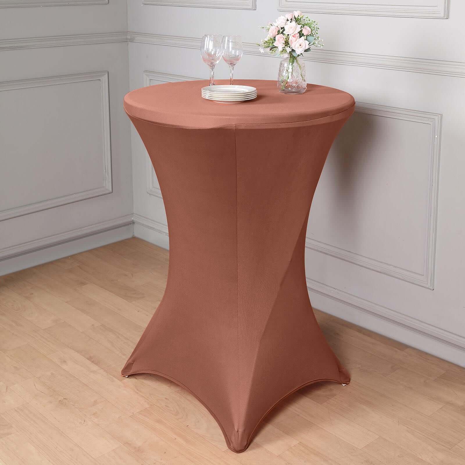 Spandex 24"-32" Round Cocktail Table Cover Terracotta (Rust) - Easy to Maintain Stretch Fitted Highboy Tablecloth