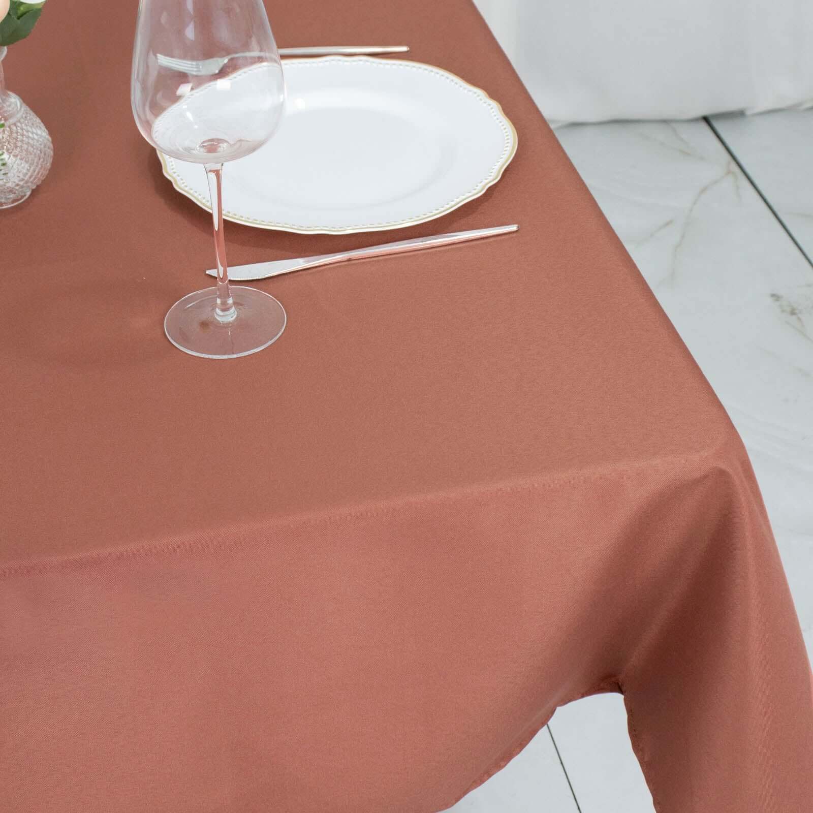 Premium Polyester 54"x54" Square Tablecloth Terracotta (Rust) - Stain and Wrinkle-Resistant 220GSM Table Cover