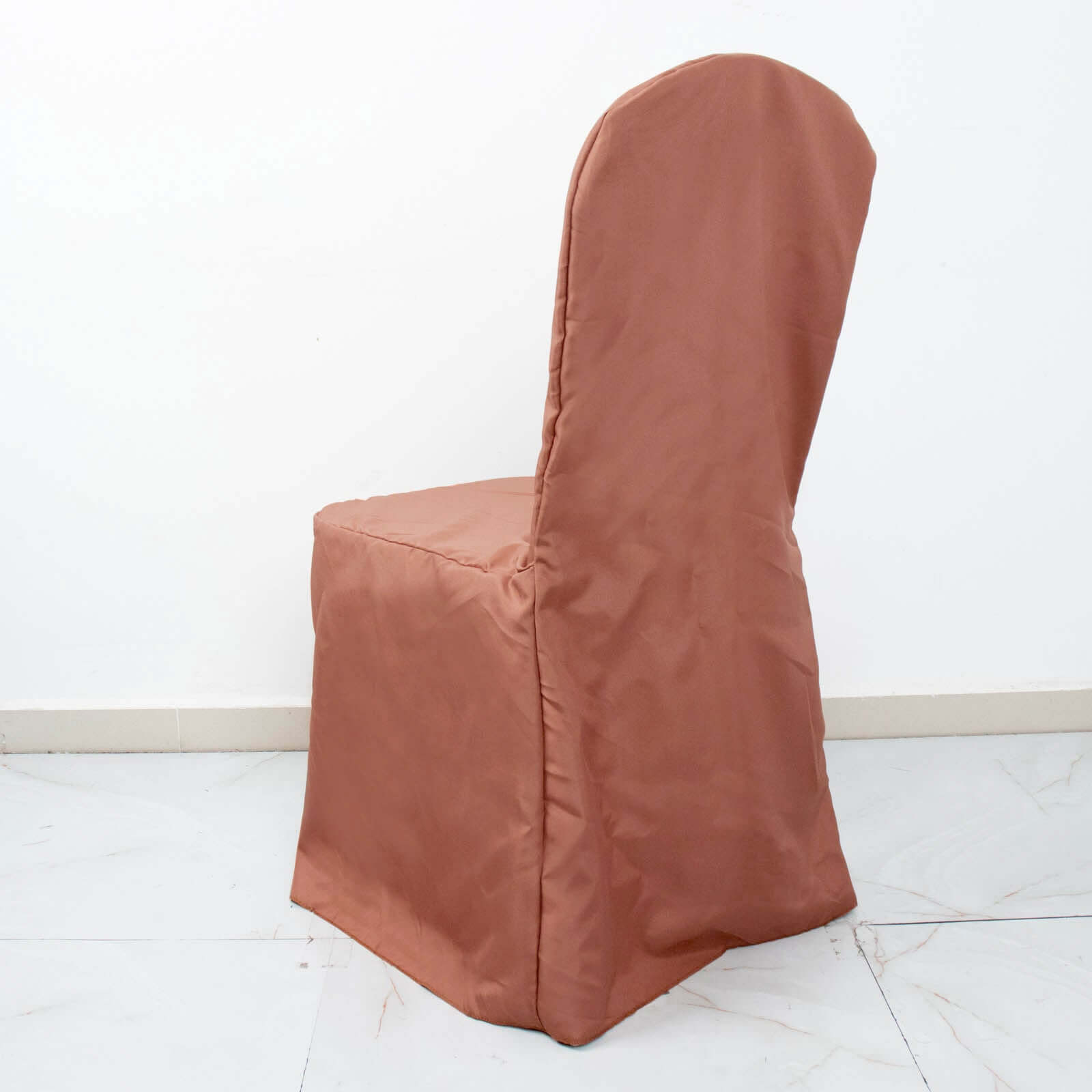 Polyester Slip On Banquet Chair Covers Terracotta (Rust) - Stain-Resistant Reusable Durable Fabric