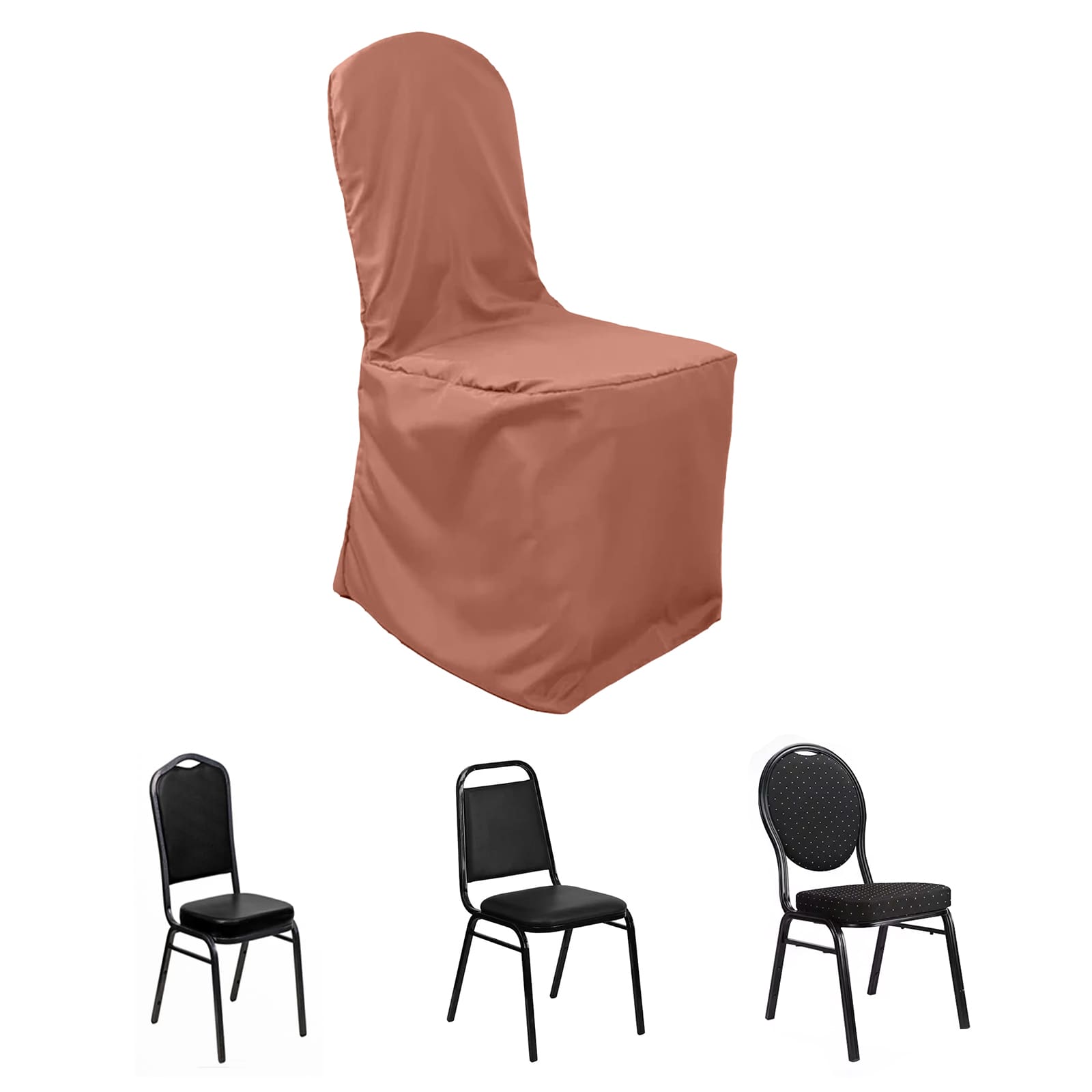 Polyester Slip On Banquet Chair Covers Terracotta (Rust) - Stain-Resistant Reusable Durable Fabric
