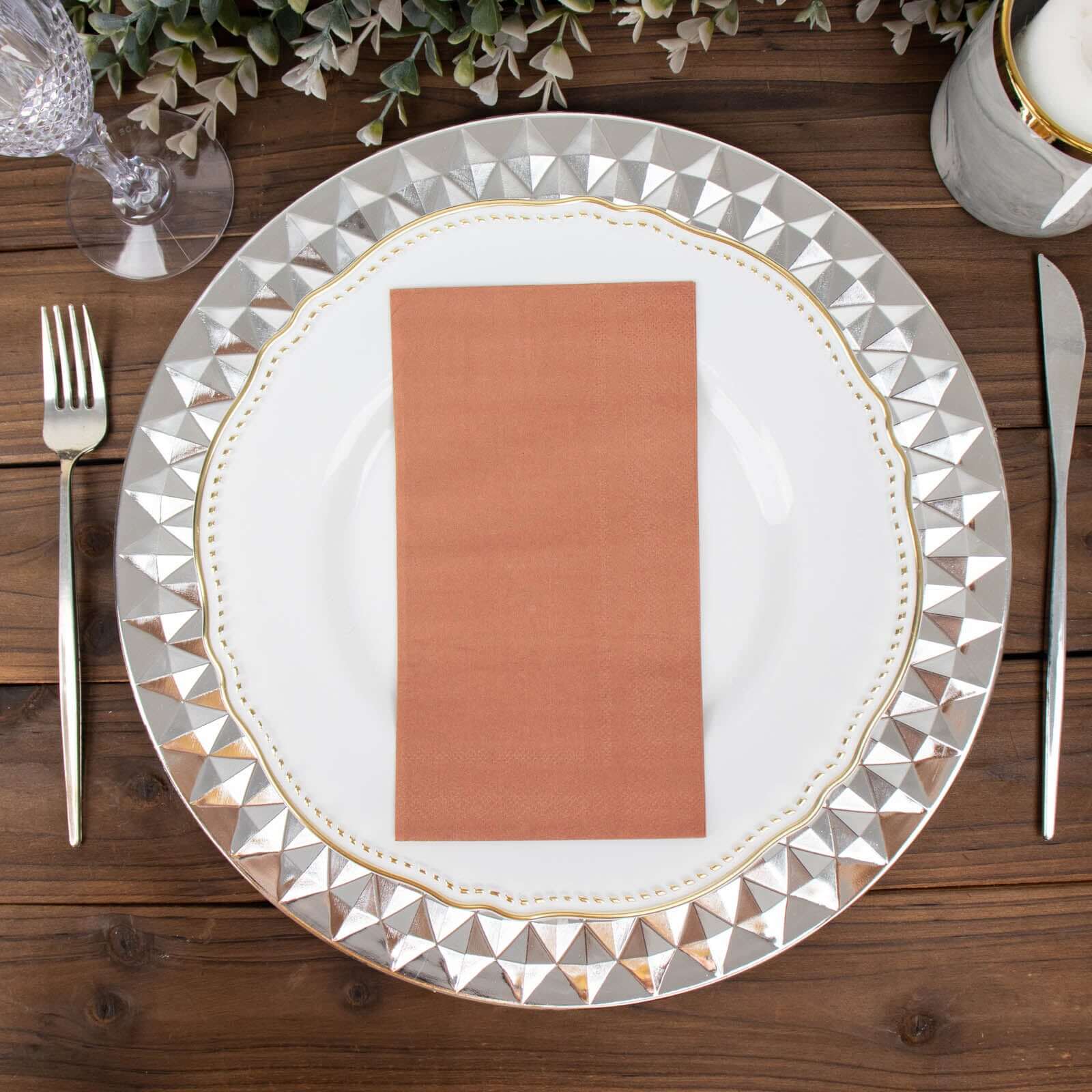 50-Pack Paper Napkins Soft Terracotta (Rust) - Disposable 2-Ply Cocktail and Beverage Napkins for Weddings
