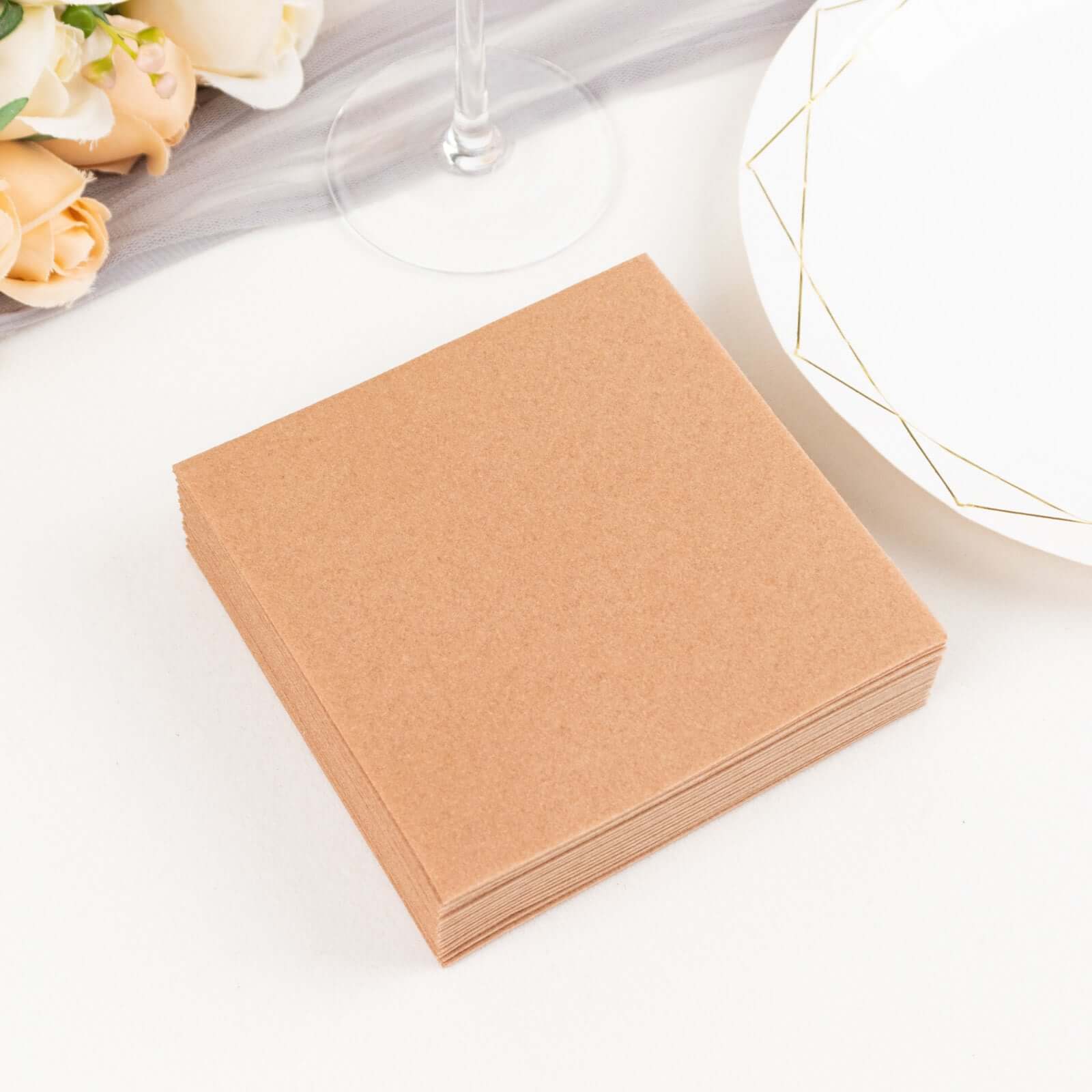 20-Pack Paper Linen-Like Cocktail Napkins Terracotta (Rust) - Disposable 5"x5" Airlaid Soft Napkins