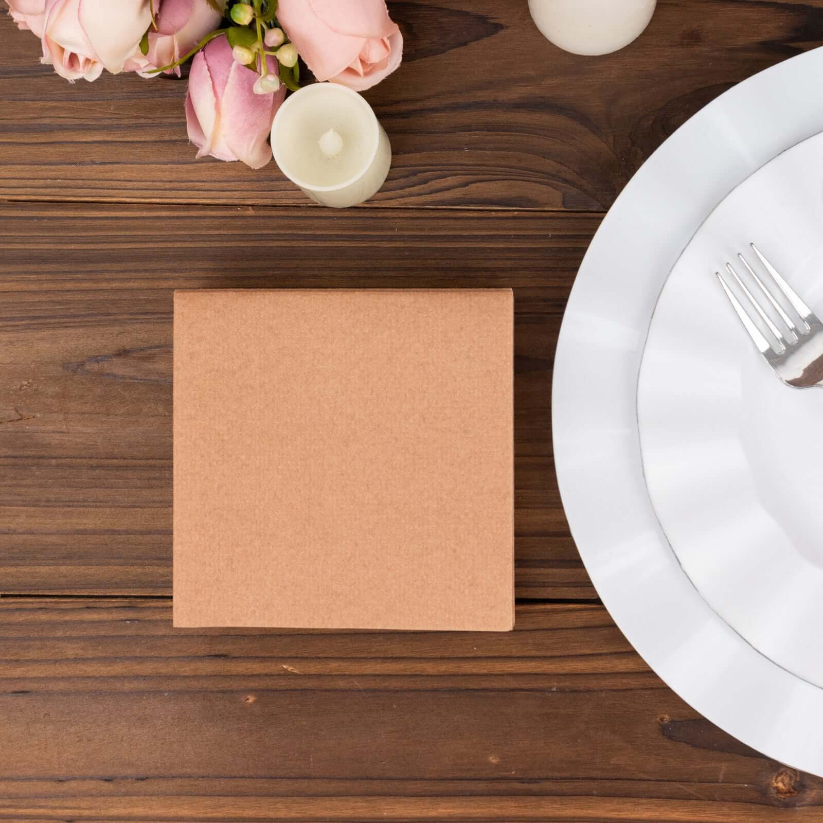 20-Pack Paper Linen-Like Cocktail Napkins Terracotta (Rust) - Disposable 5"x5" Airlaid Soft Napkins