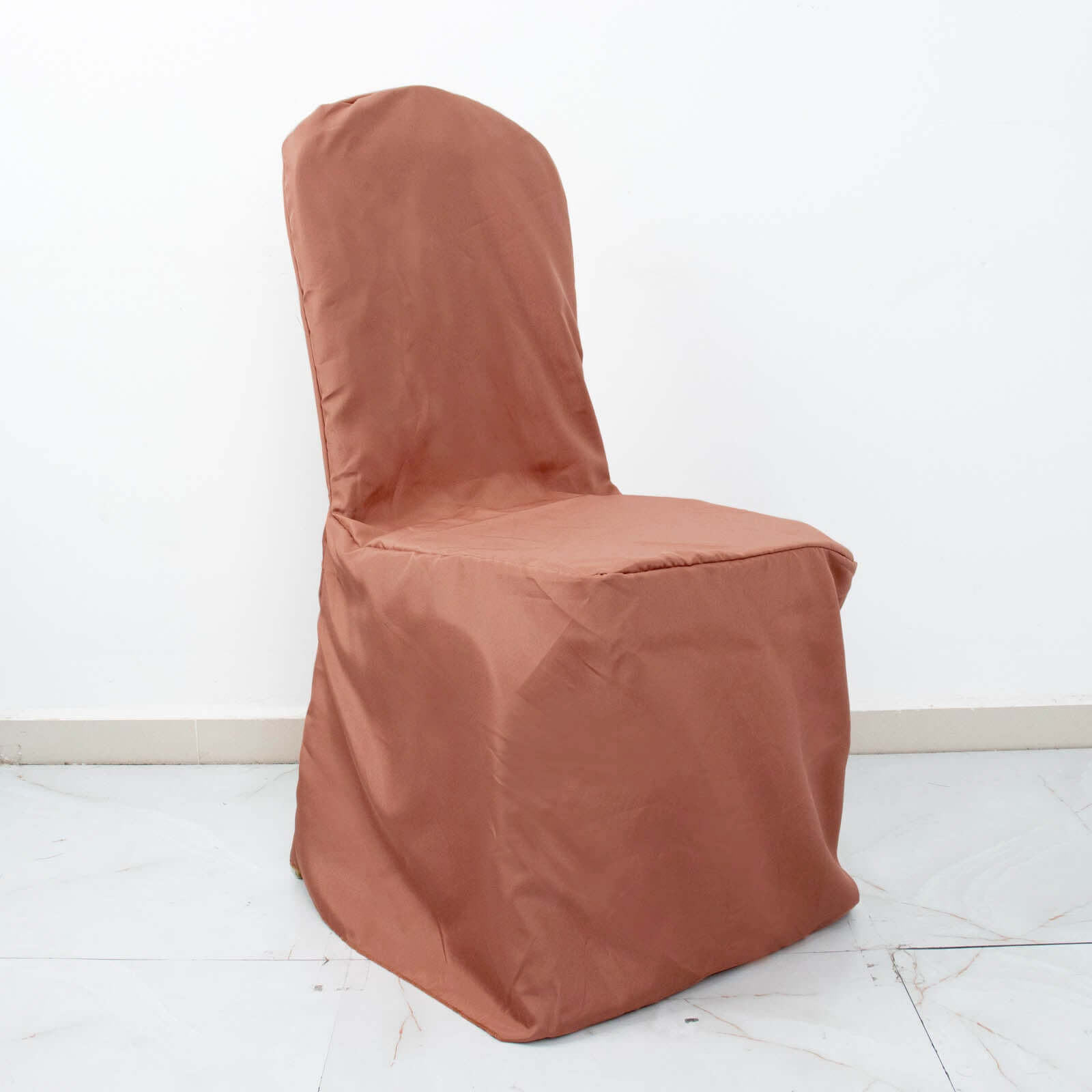 Polyester Slip On Banquet Chair Covers Terracotta (Rust) - Stain-Resistant Reusable Durable Fabric