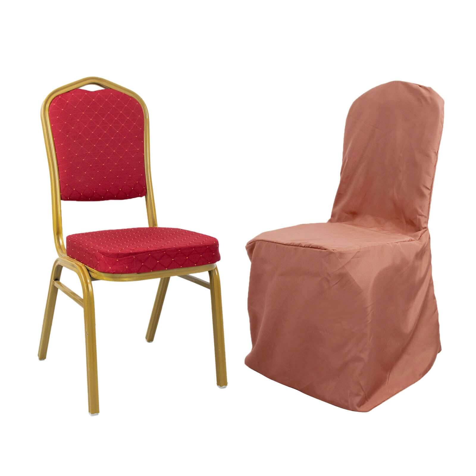 Polyester Slip On Banquet Chair Covers Terracotta (Rust) - Stain-Resistant Reusable Durable Fabric