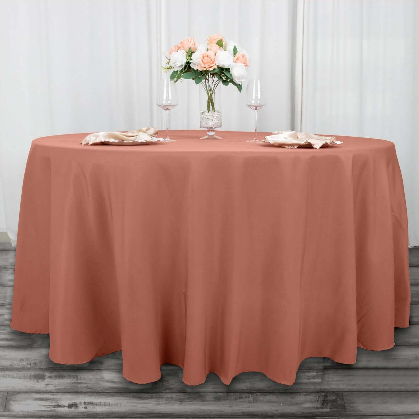 Premium Polyester 120" Round Tablecloth Terracotta (Rust) - Seamless 220GSM Wrinkle-Resistant Table Cover