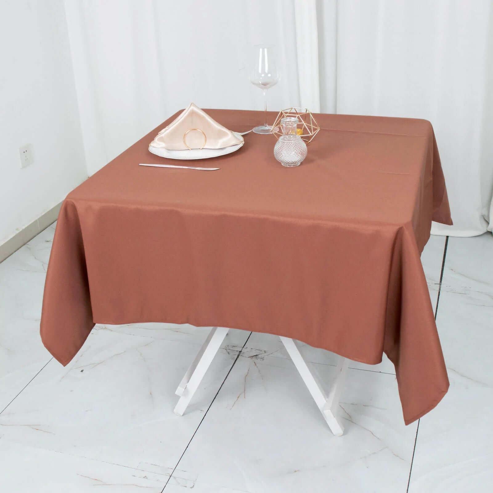 Premium Polyester 54"x54" Square Tablecloth Terracotta (Rust) - Stain and Wrinkle-Resistant 220GSM Table Cover