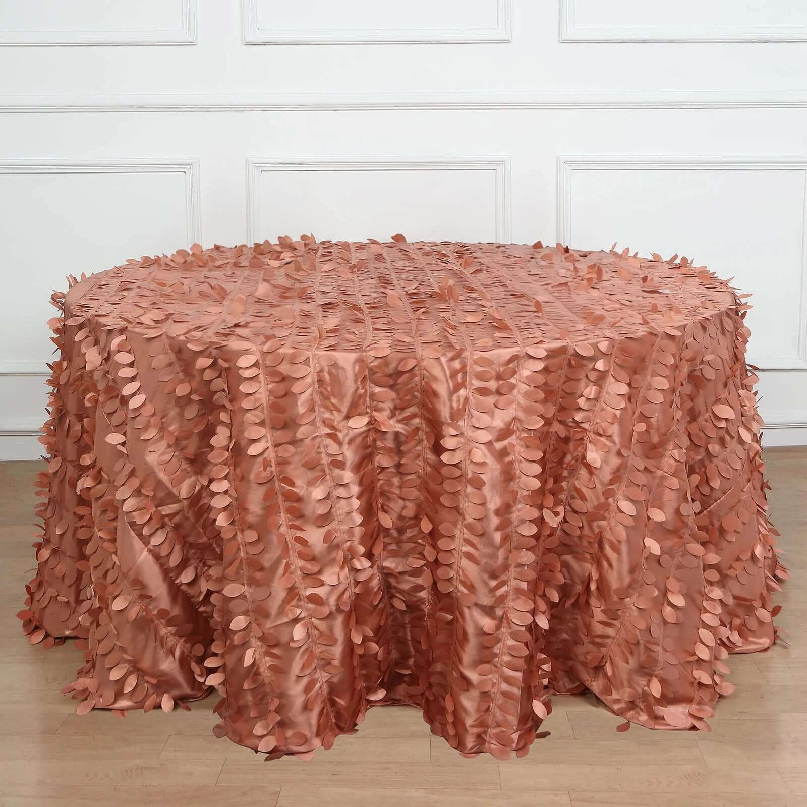 Taffeta 132" Round Tablecloth Terracotta (Rust) Leaf | 3D Leaf Petal Design Seamless Table Cover