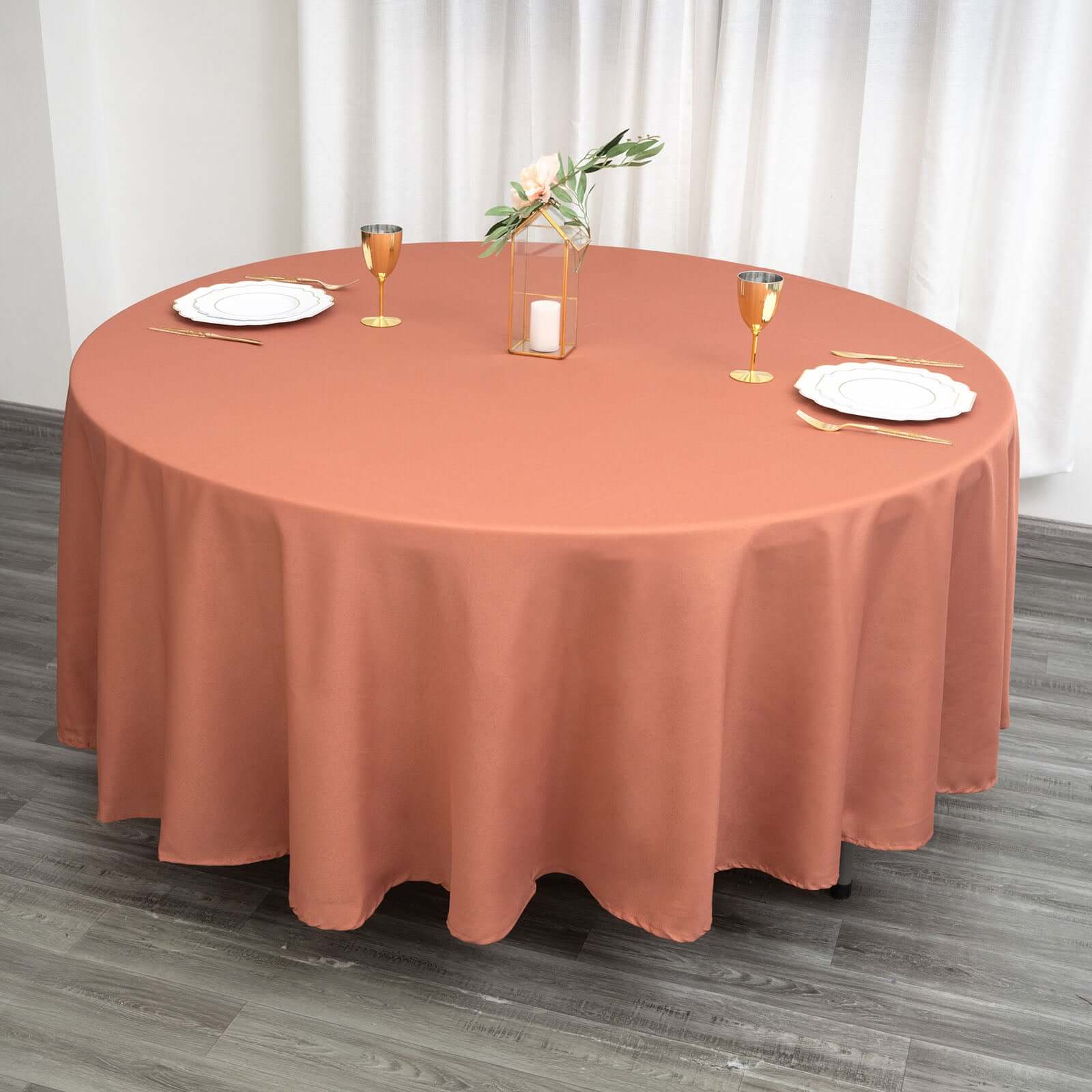 Polyester 108" Round Tablecloth Terracotta (Rust) - Wrinkle-Resistant Table Cover