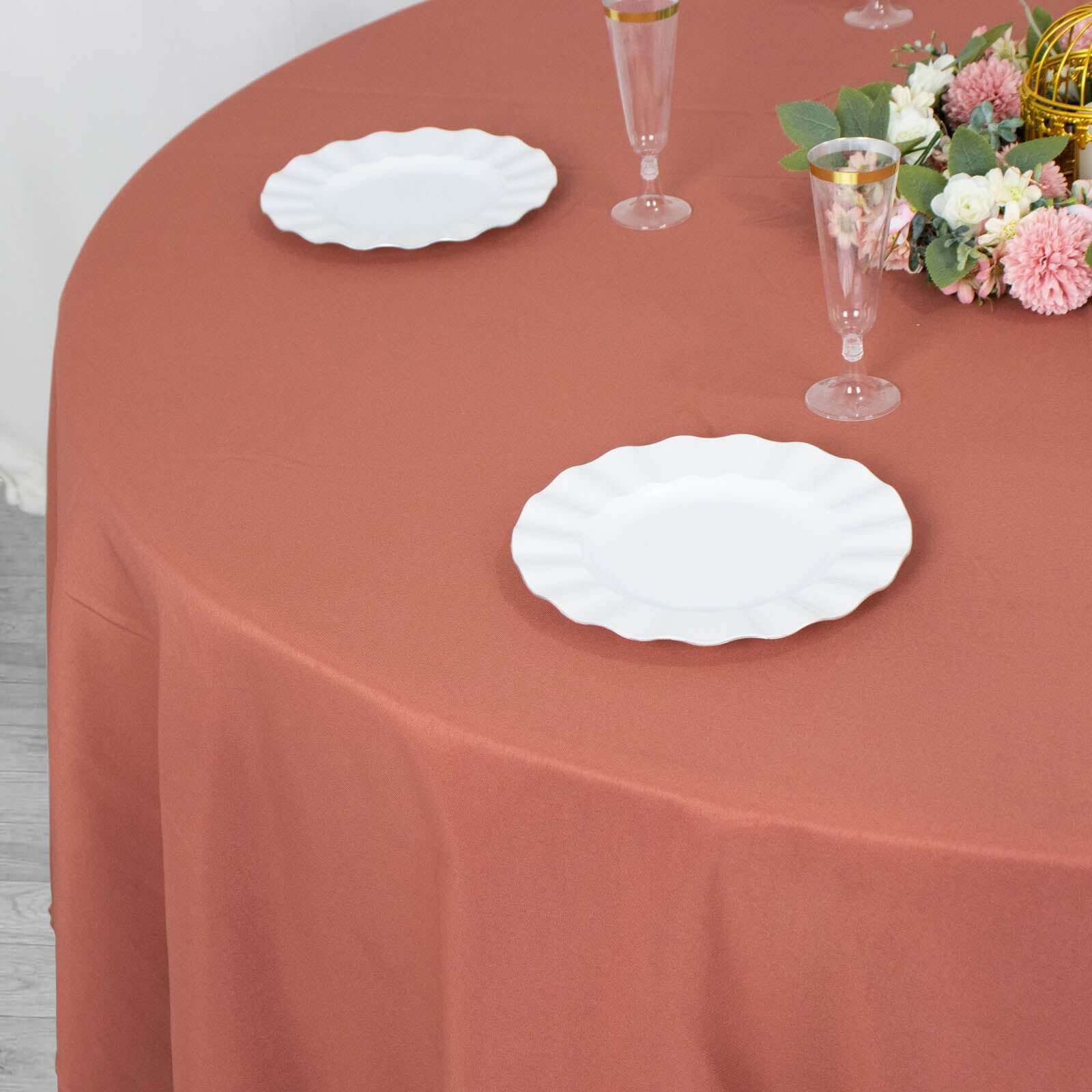 Premium Polyester 108" Round Tablecloth Terracotta (Rust) - Wrinkle-Resistant 220GSM Table Cover
