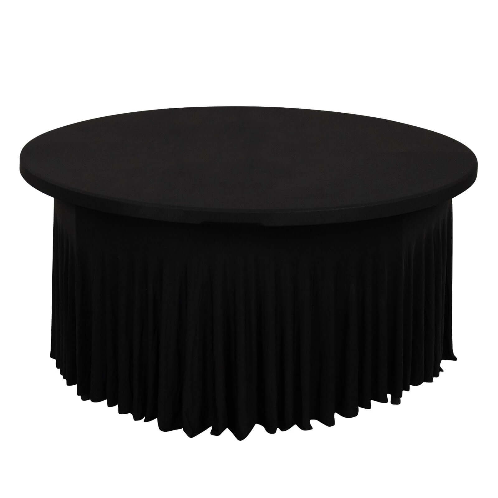 Spandex Round 6ft Table Skirt Black with Wavy Skirt-Like Effect Stylish Table Cover