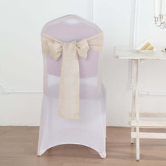 5 Pack Linen Chair Sashes 6"x108" Slubby Textured Beige - Durable Wrinkle-Resistant Decor