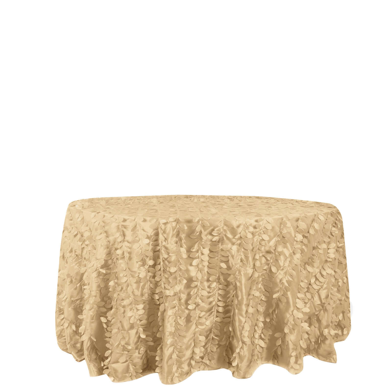 Taffeta 132" Round Tablecloth Champagne Leaf | 3D Leaf Petal Design Seamless Table Cover