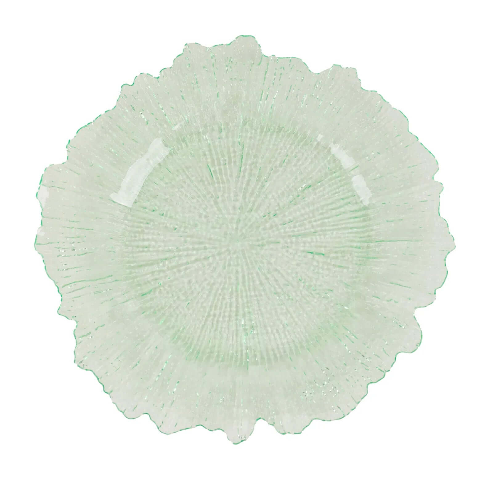 6-Pack Acrylic Plastic Round Charger Plates 13" in Transparent Green with Reef Design, Dinner Charger Tableware
