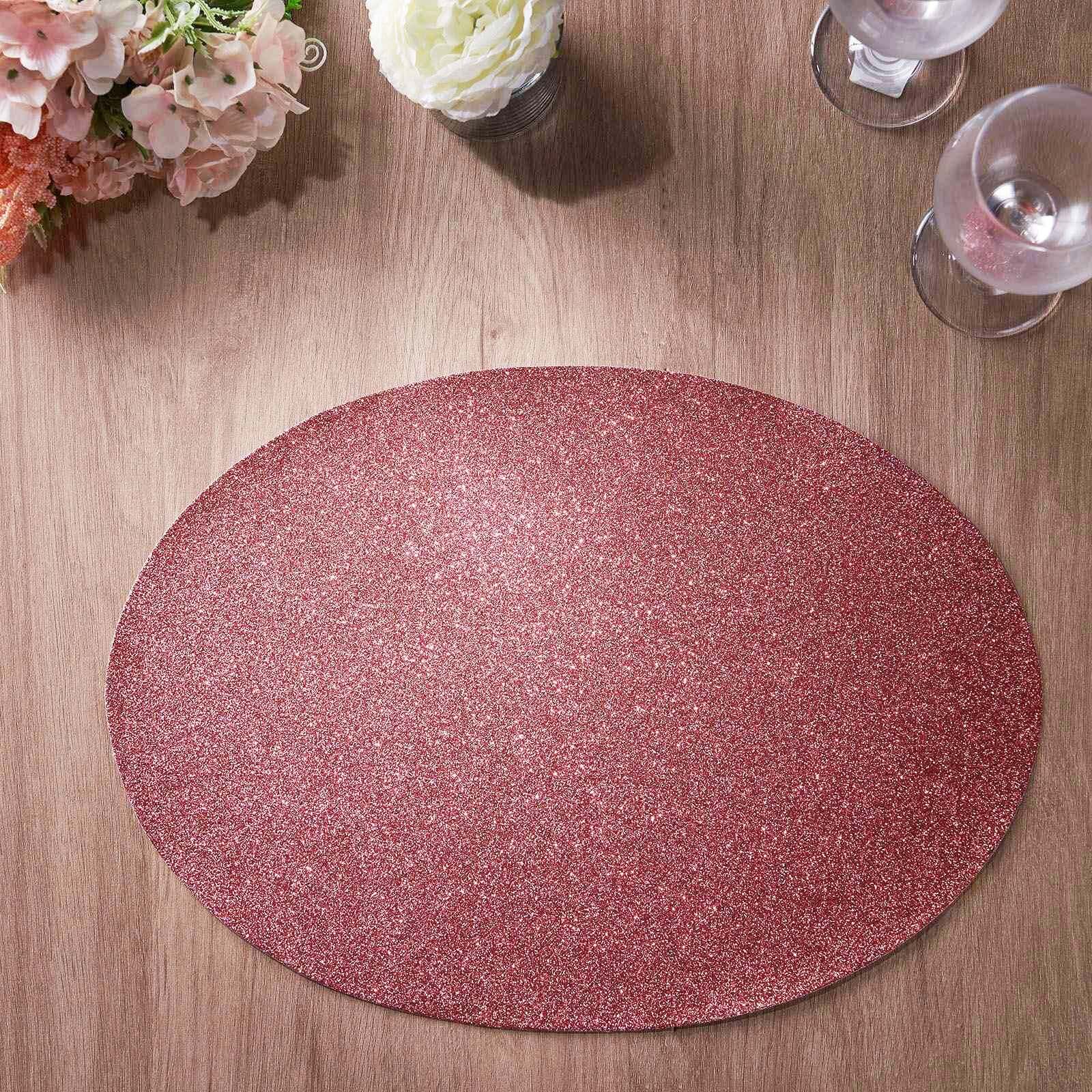 6-Pack Placemats Glitter Design Coral Sparkle Oval - Non-Slip Decorative Table Mats for Dining 12"x18"