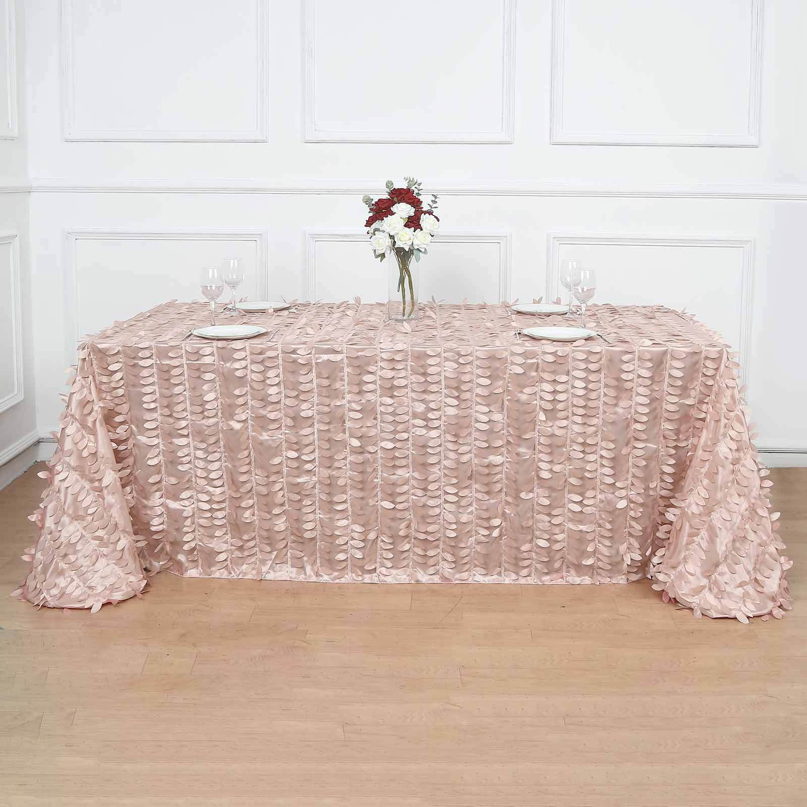 Taffeta 90"x132" Rectangle Tablecloth Dusty Rose | 3D Leaf Petal Design Seamless Table Cover