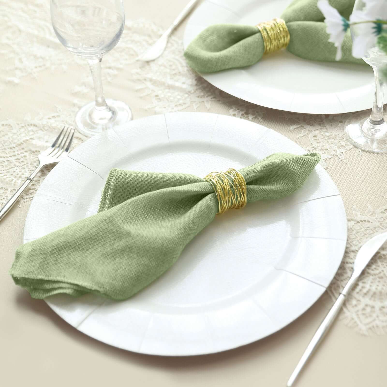5 Pack Faux Jute 19"x19" Napkins Sage Green - Authentic Burlap Look Cloth Napkins