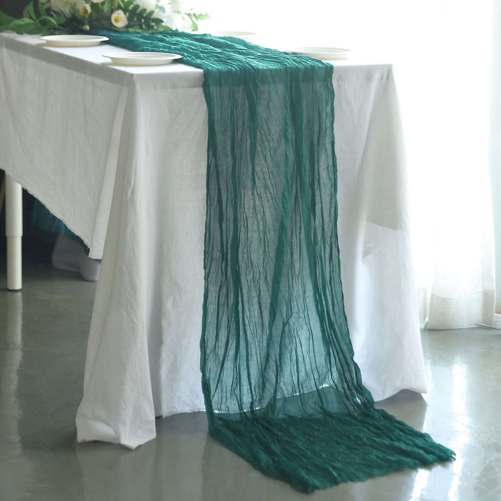 Gauze Cheesecloth 10ft Table Runner Peacock Teal - Rustic Boho Style