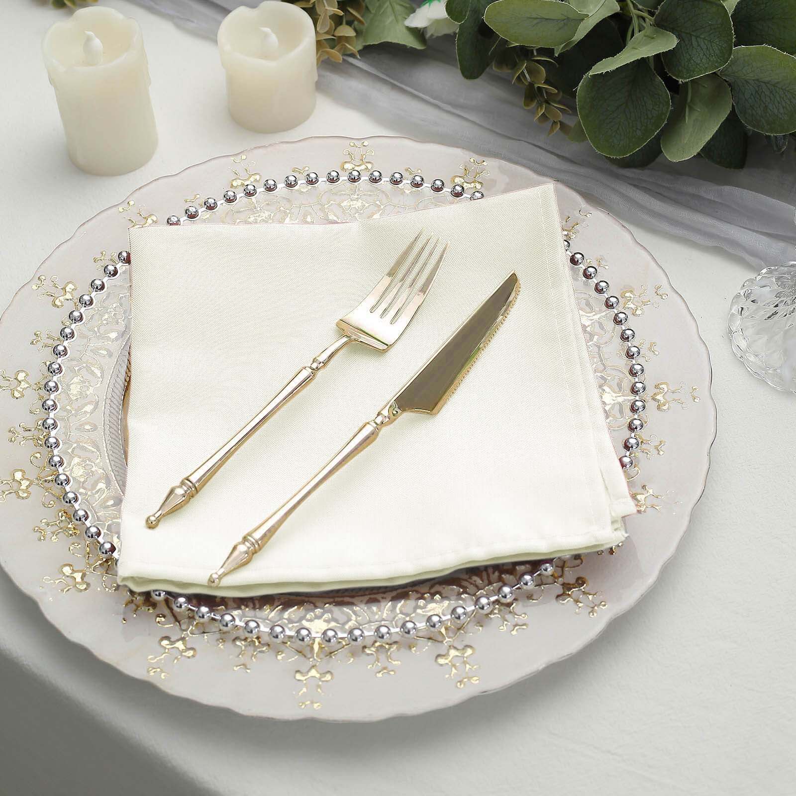 5 Pack Polyester 17"x17" Napkins Ivory - Durable & Wrinkle Resistant Dinner Napkins