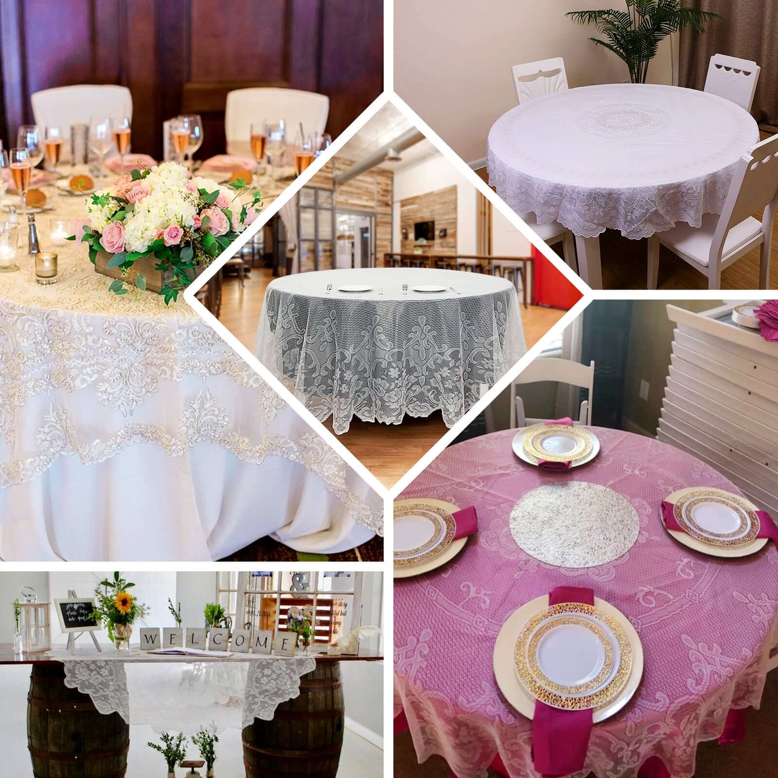 Lace 70" Round Tablecloth Ivory - Premium Design for Intimate Table Settings