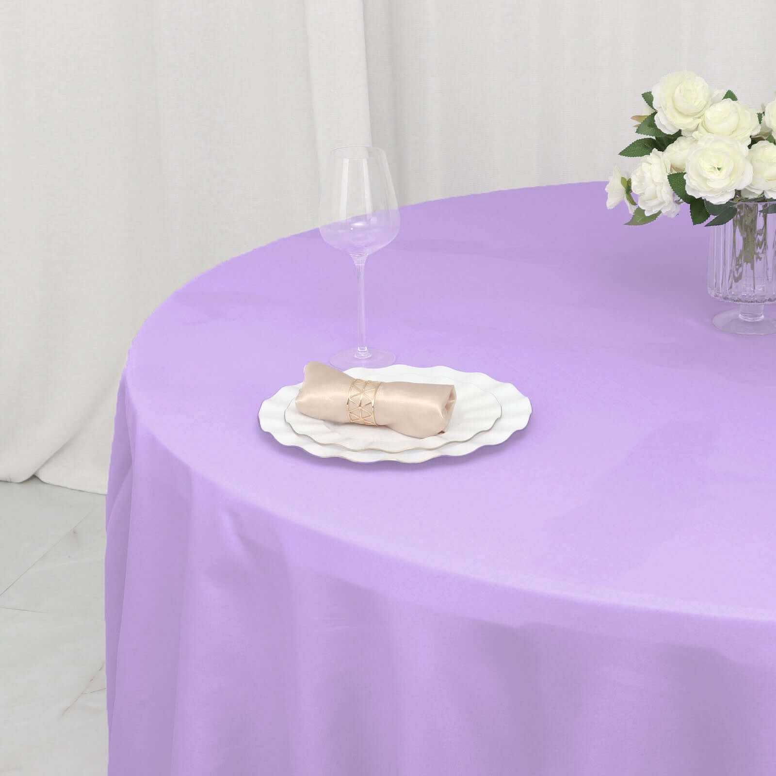 Polyester 132" Round Tablecloth Lavender Lilac - Seamless Chic Table Cover