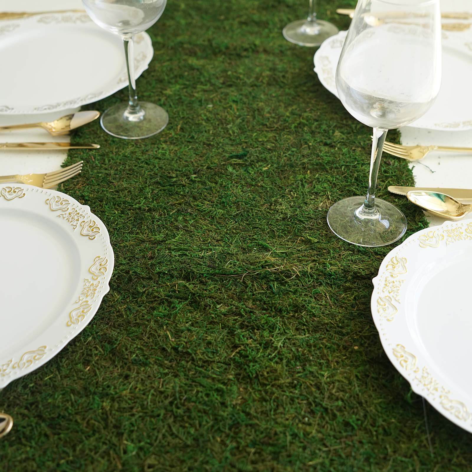 Moss 14"x48" Table Runner Green - Natural Preserved Design with Fishnet Grid for Unique Events