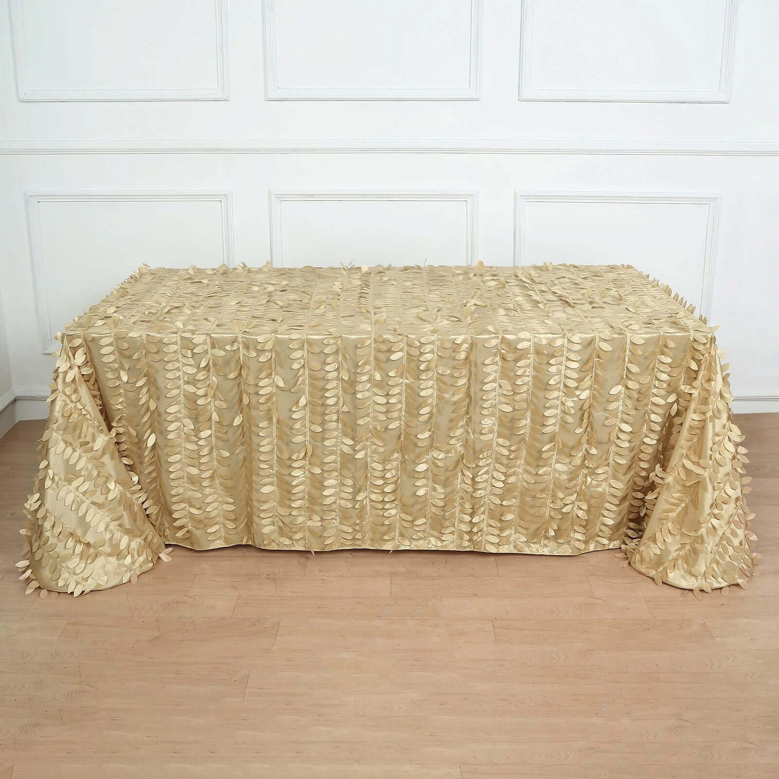 Taffeta 90"x156" Rectangle Tablecloth Champagne | 3D Leaf Petal Design Seamless Table Cover