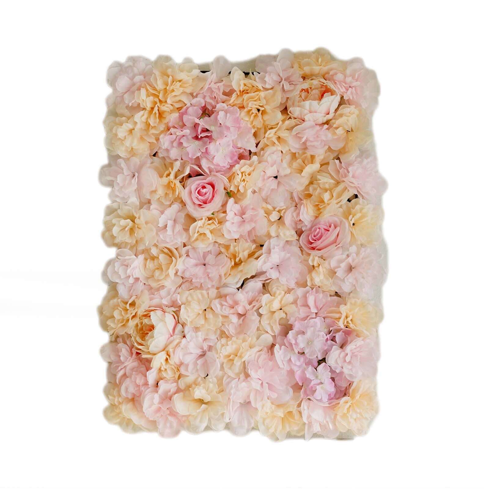 13 Sq ft. Pink Champagne UV Protected Assorted Flower Wall Mat Backdrop - 4 Artificial Panels