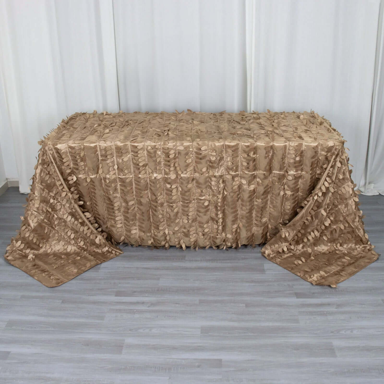 Taffeta 90"x132" Rectangle Tablecloth Taupe | 3D Leaf Petal Design Seamless Table Cover