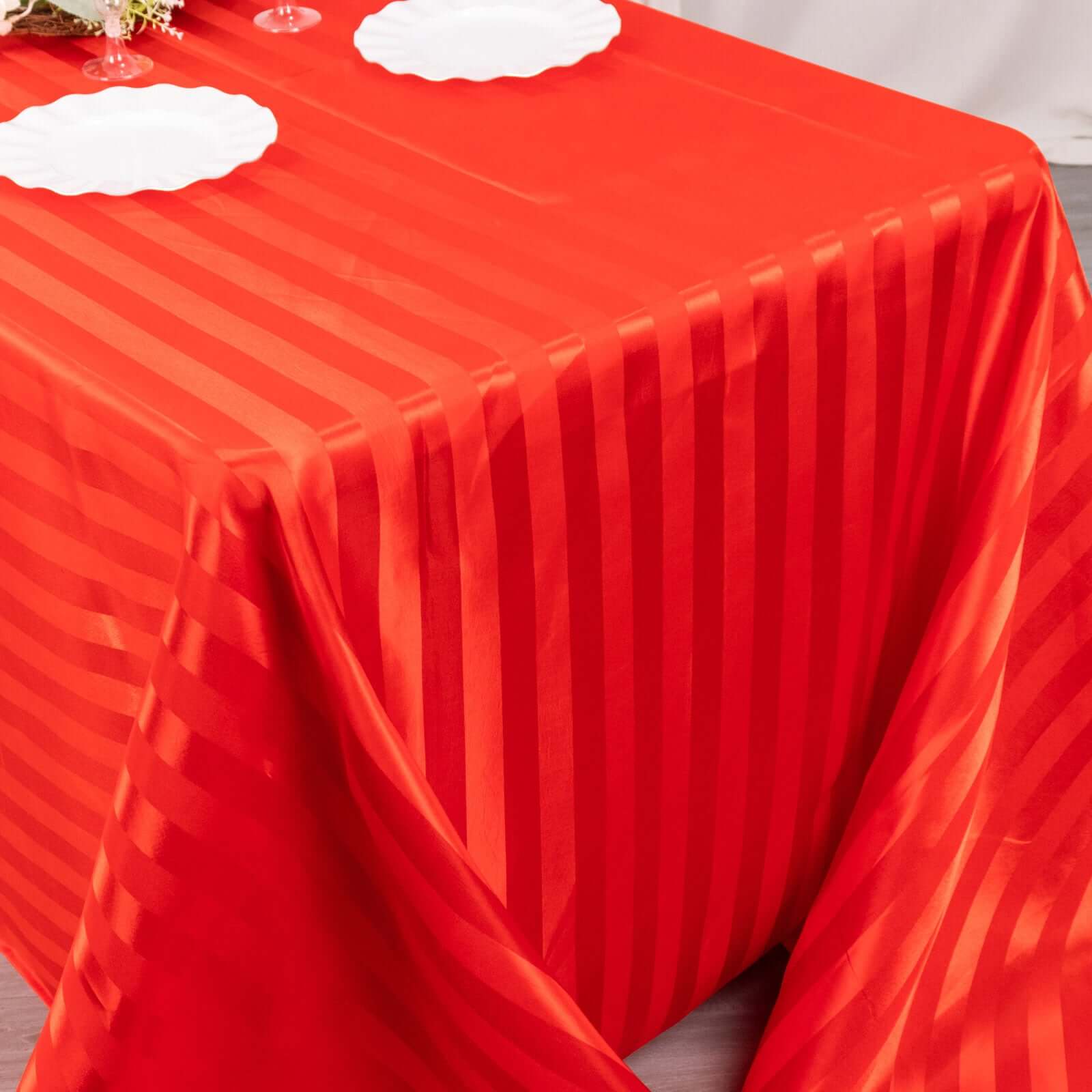 Satin Striped 90"x132" Rectangular Tablecloth Red Satin Stripe - Seamless Silky Smooth Table Cover