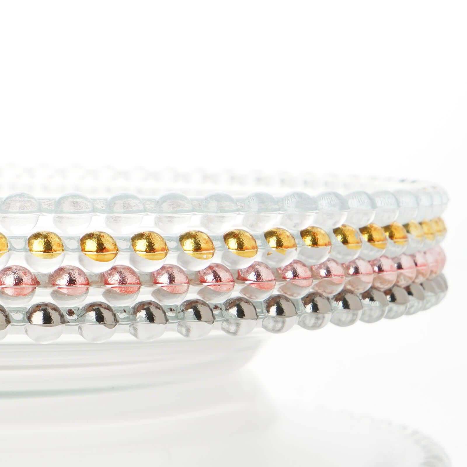 8-Pack Glass Round Charger Plates 12" in Gold with Beaded Rim, Event Tabletop Decorative Dinner Charger Tableware