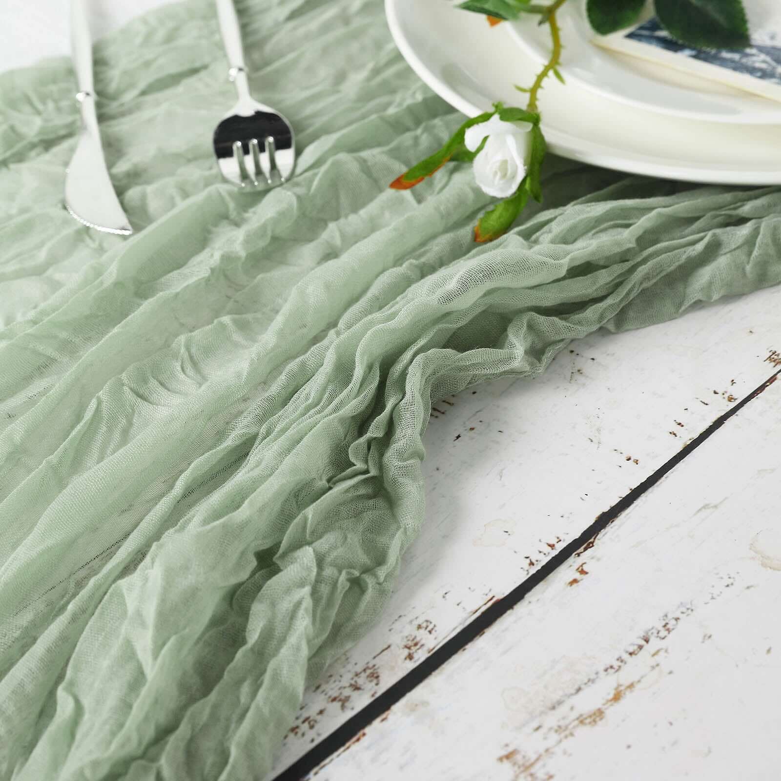 Gauze Cheesecloth 10ft Table Runner Sage Green - Rustic Boho Style