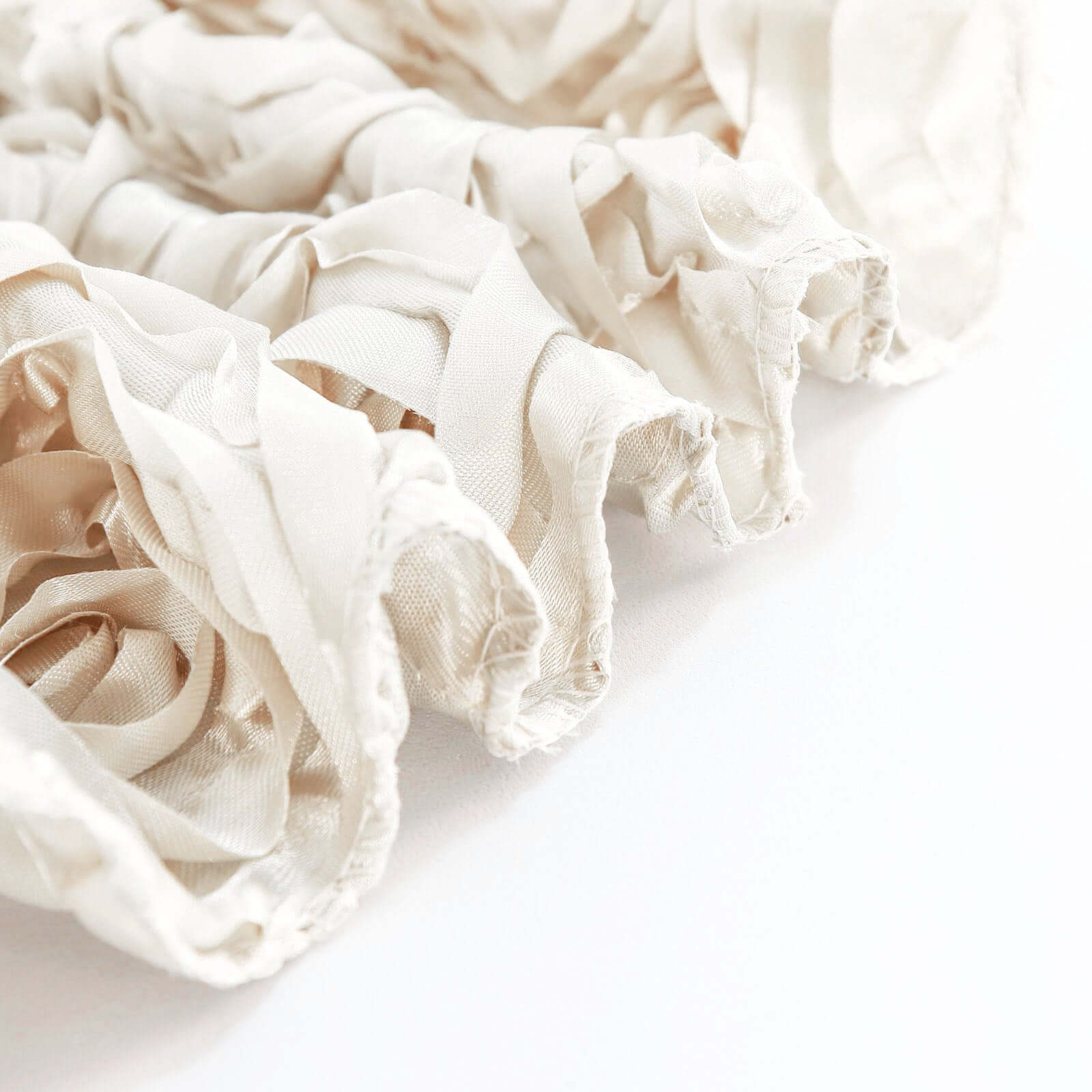 Satin 120" Round Tablecloth Ivory - Grandiose 3D Rosette with Seamless Finish Table Cover