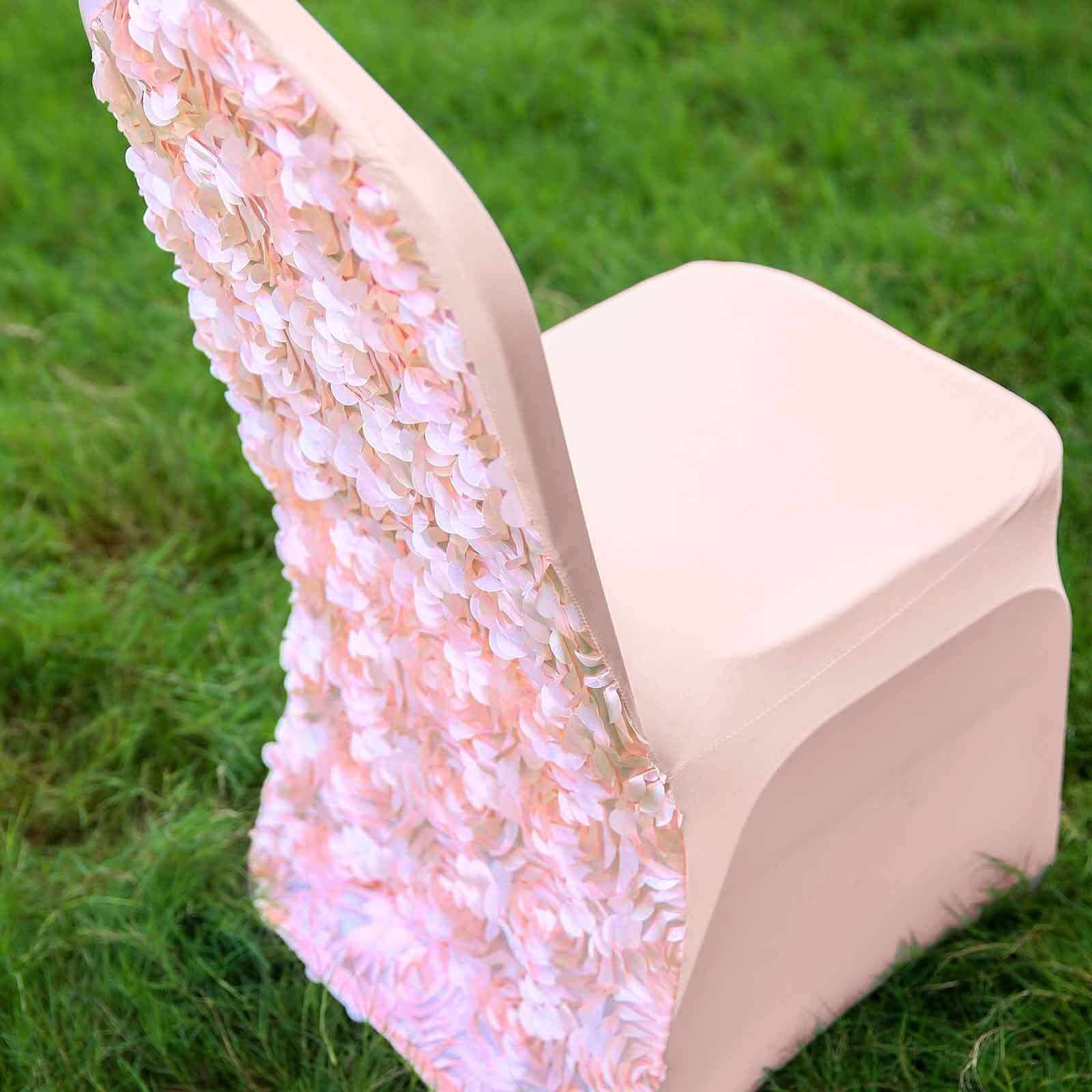 Satin Rosette Chair Cover for Banquet Chairs Blush - Stretch Fitted Slip-On Slipcover