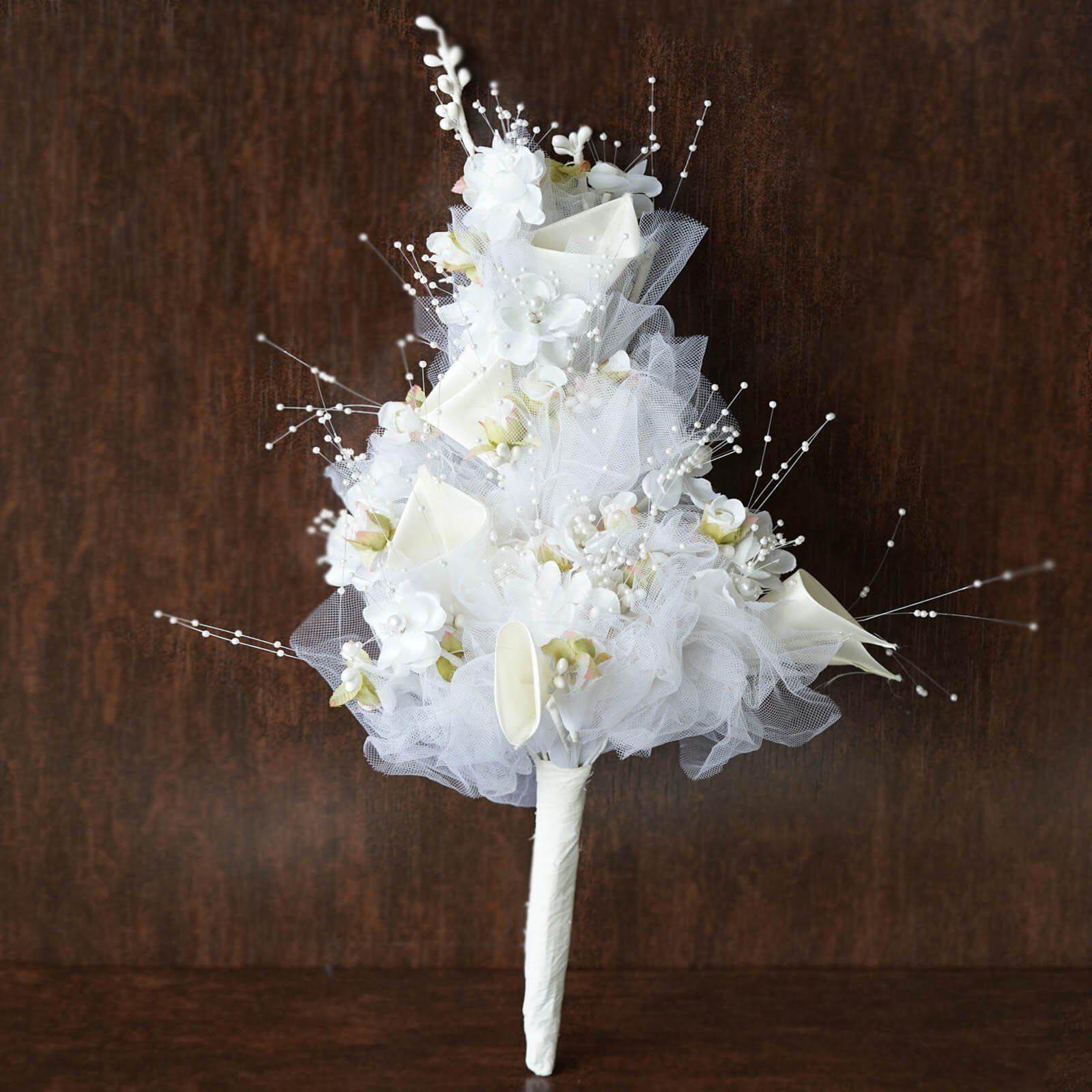20" Cream Artificial Lily and Tulip Wedding Bridal Bouquet Flowers