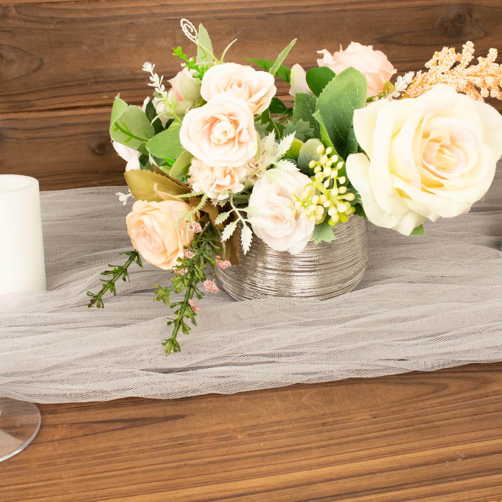 4-Pack Flower Vase Pots Textured Round Design Silver - Ceramic Brushed Indoor Planters 3"