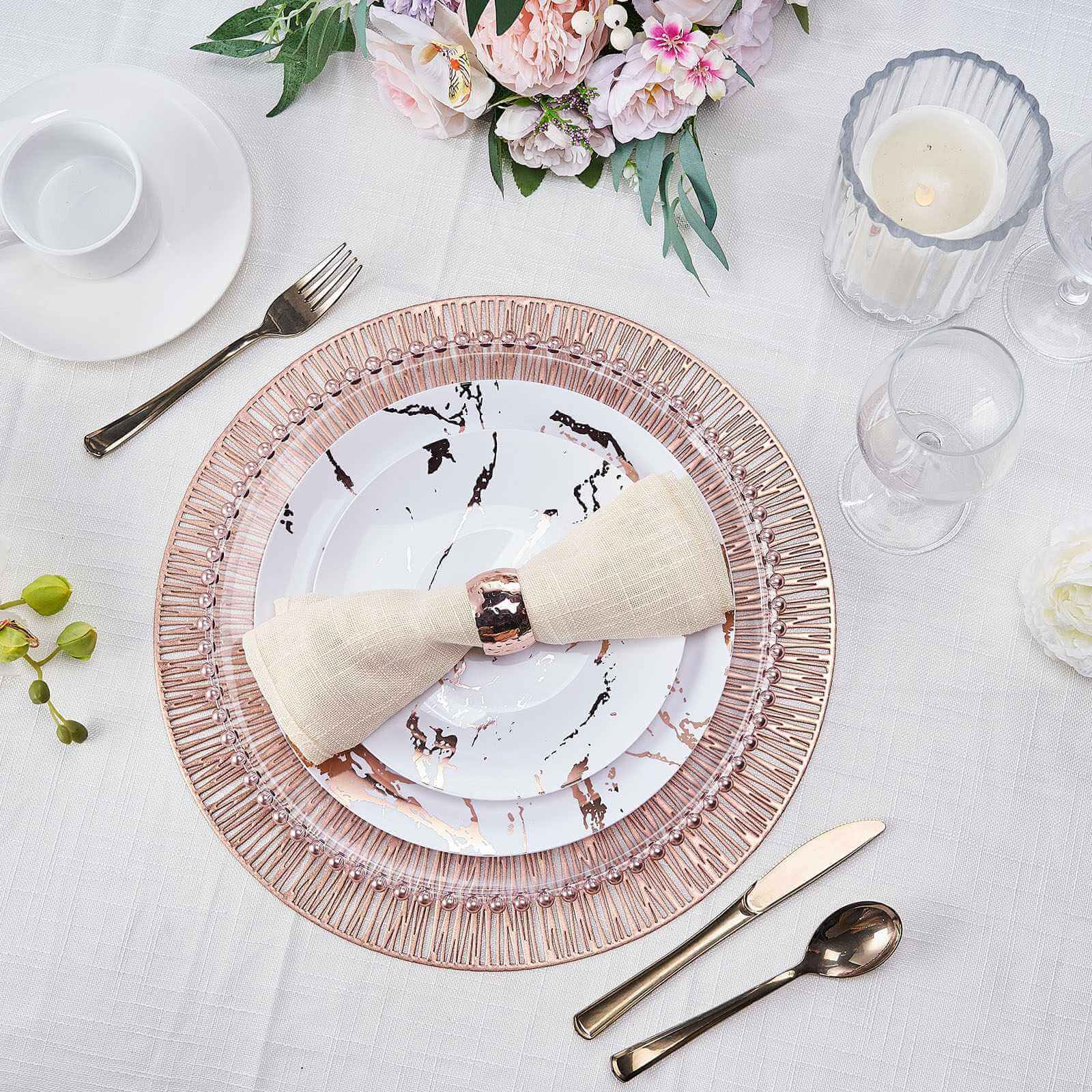 6-Pack Dining Table Mats Spiked Design Rose Gold - Vinyl Non-Slip Surface with Modern Appeal 15"