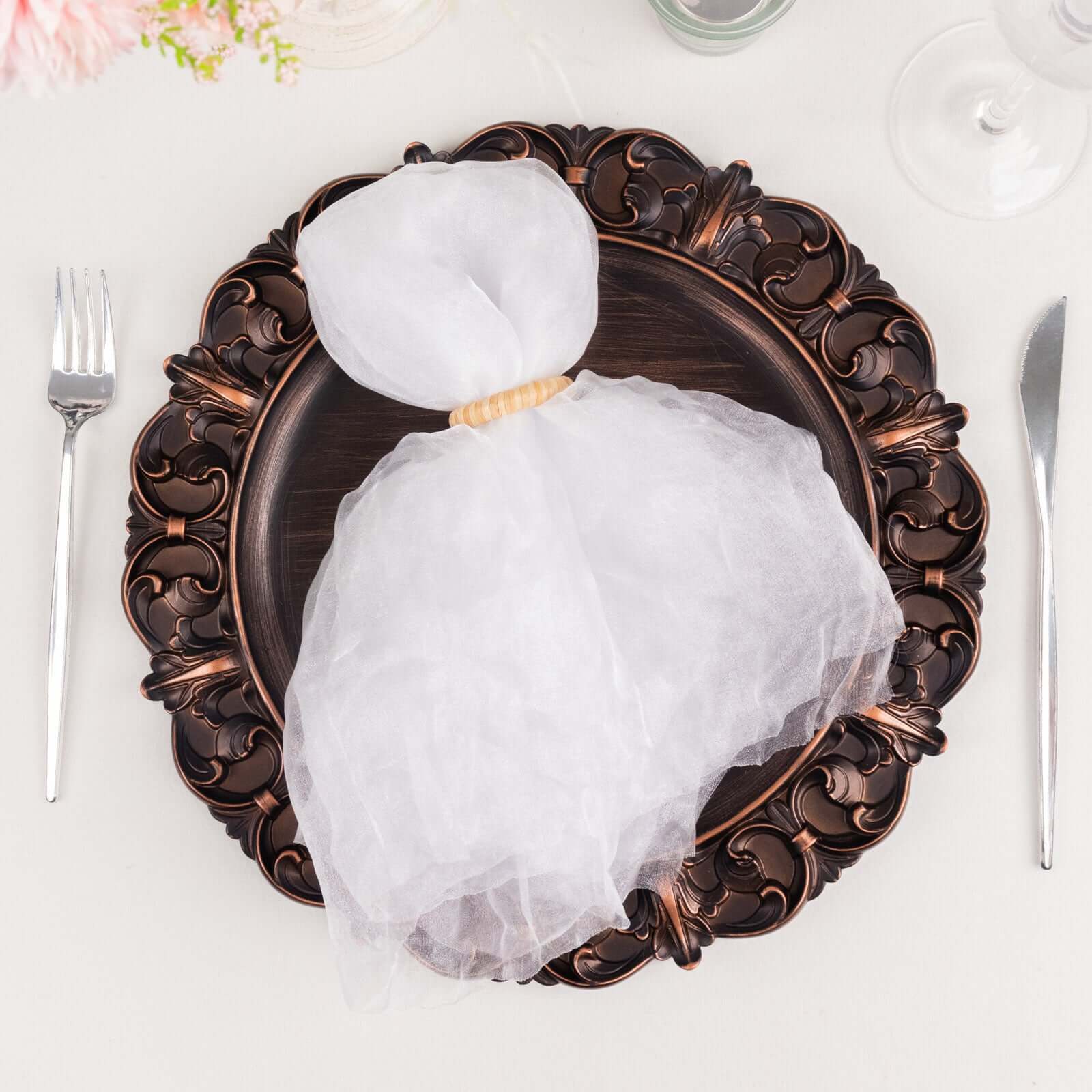 5 Pack Crinkled Organza 21"x21" Napkins White - Classy Rustic Style Dinner & Party Napkins