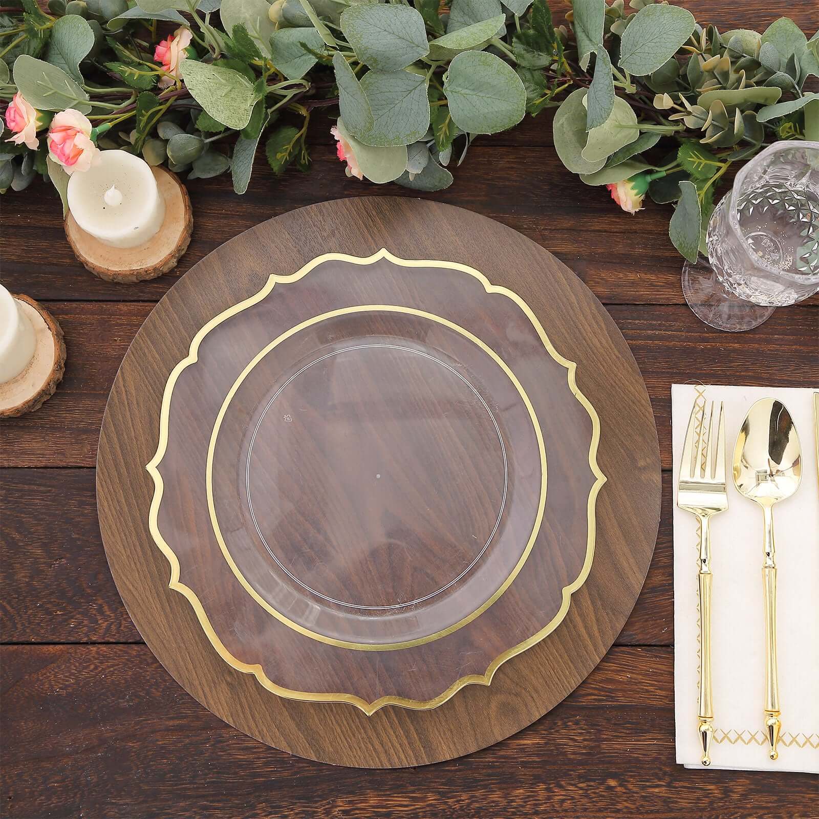 6-Pack Disposable Table Placemats in Brown with Walnut Wood Design - Cardboard Placemats for Rustic & Farmhouse Themes 13"